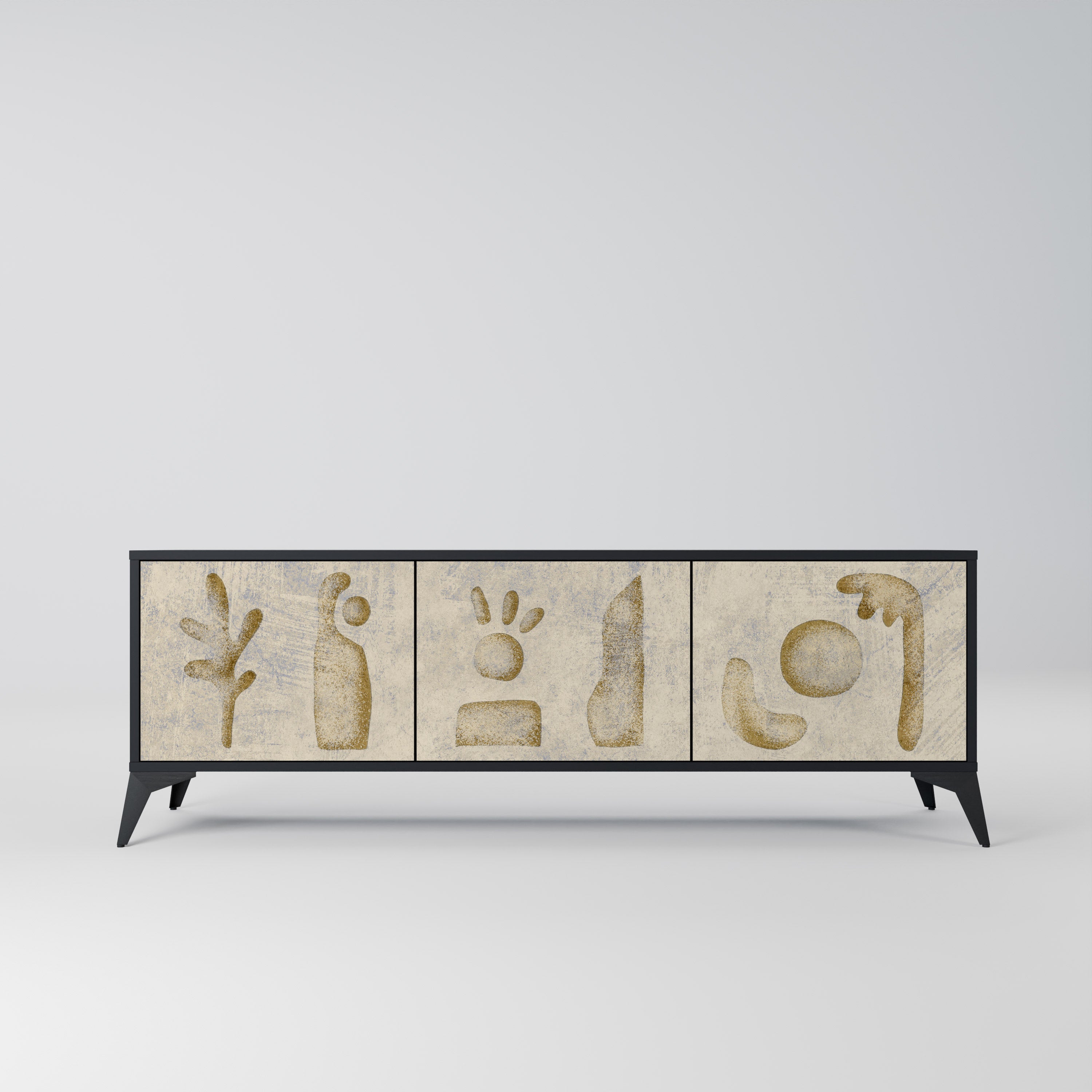 Mueble de TV de 3 puertas SAND SCULPTURES en acabado negro