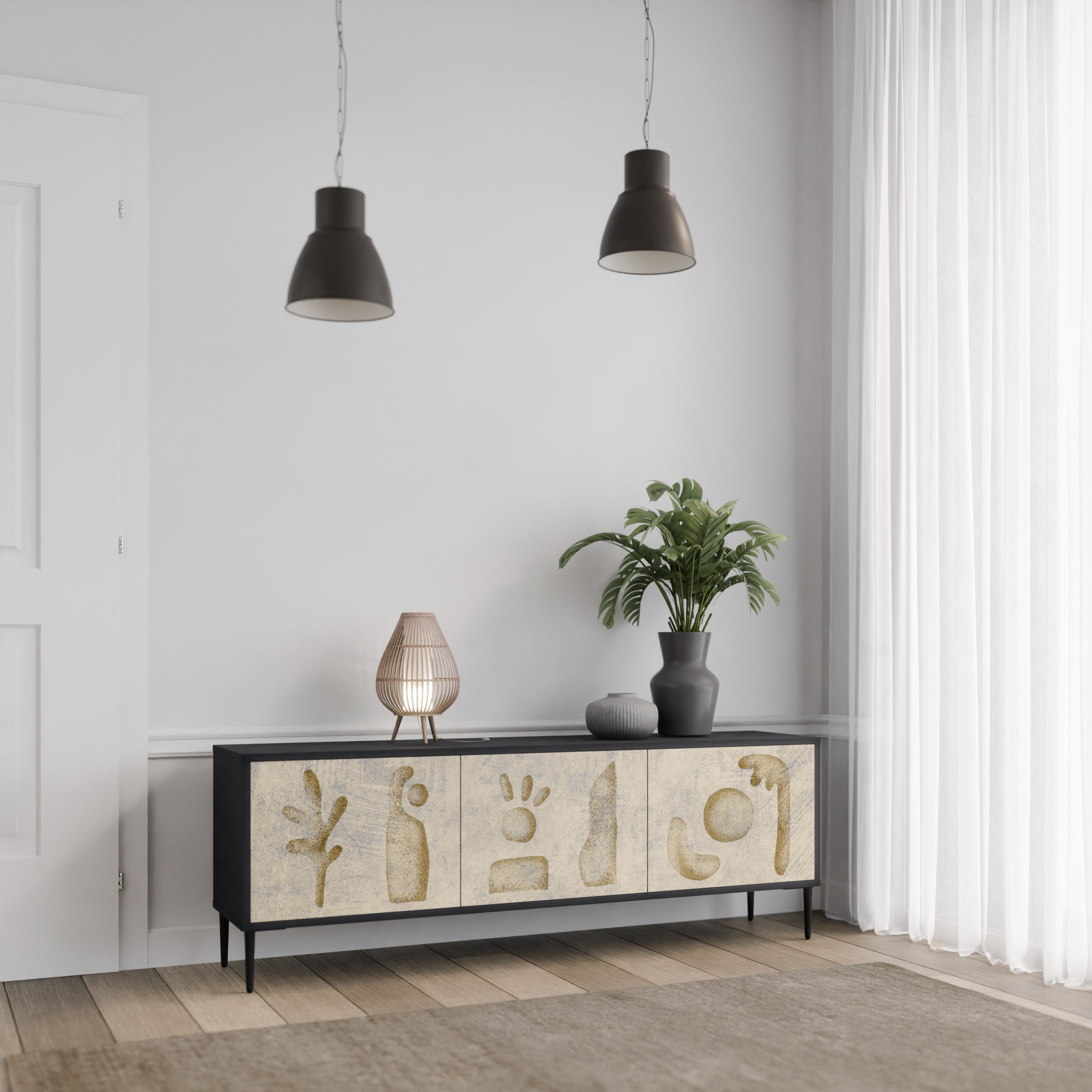 Mueble de TV de 3 puertas SAND SCULPTURES en acabado negro