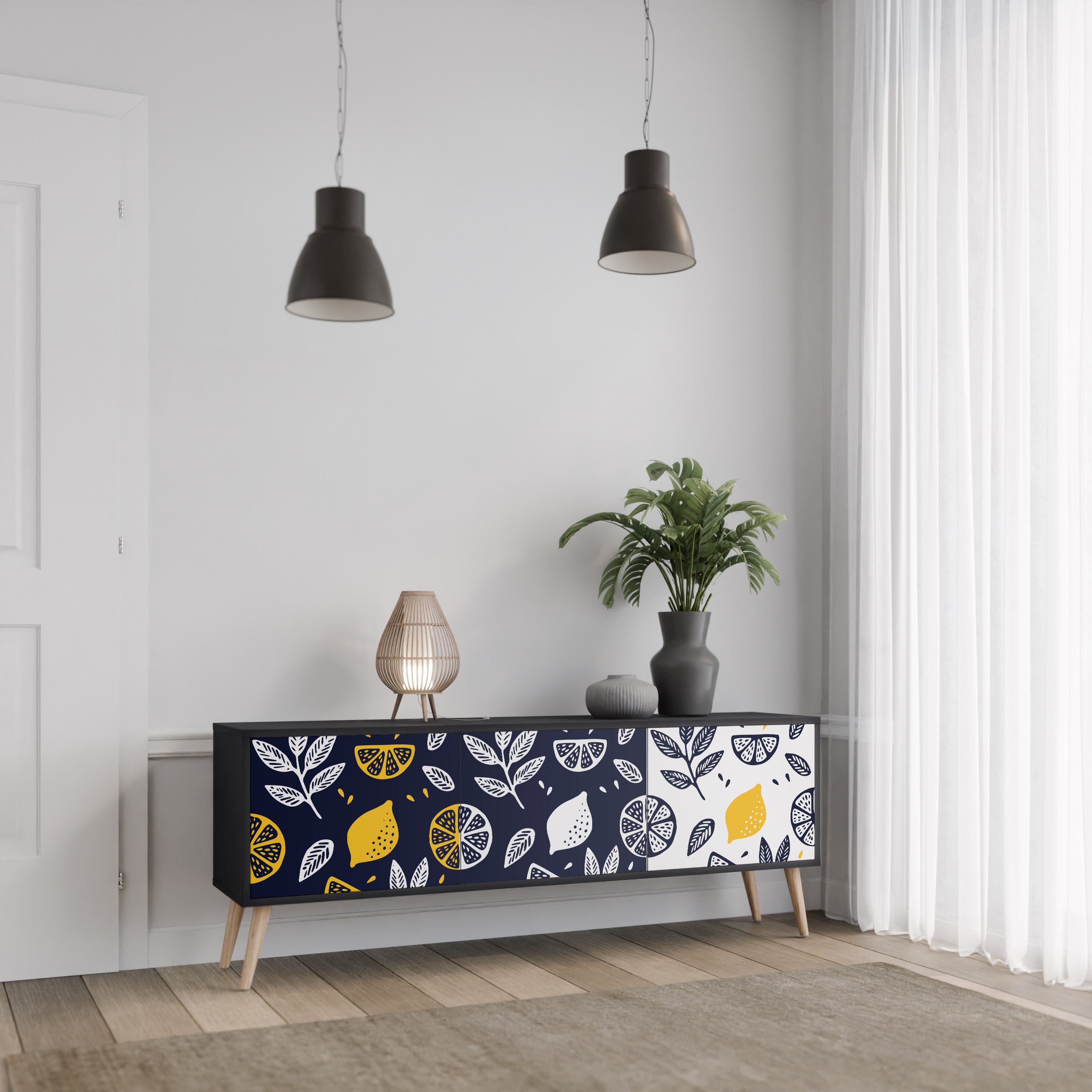 Mueble de TV de 3 puertas CITRUS BLACK AND WHITE con acabado negro