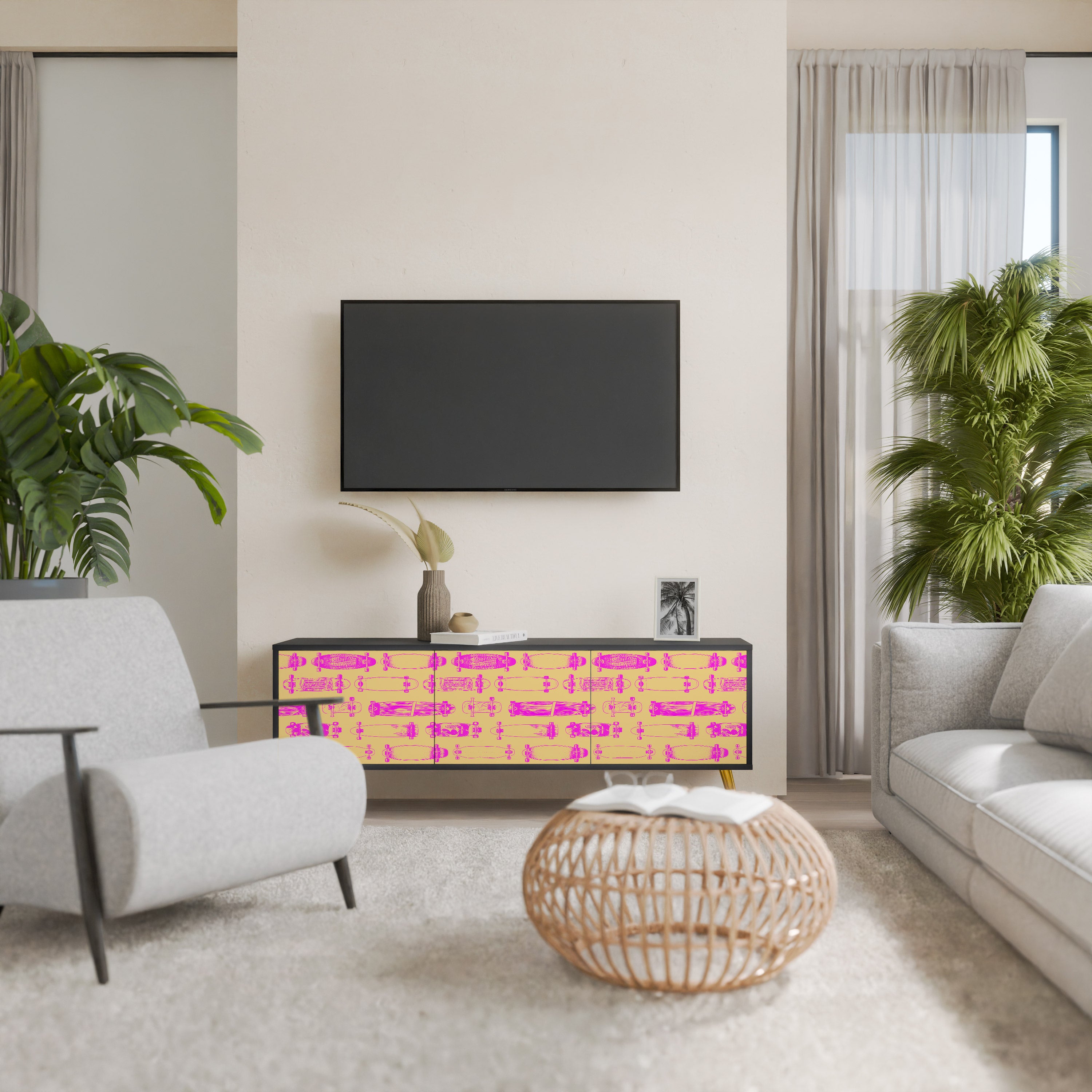 Mueble de TV de 3 puertas SKATEBOARD ARTISTRY con acabado negro