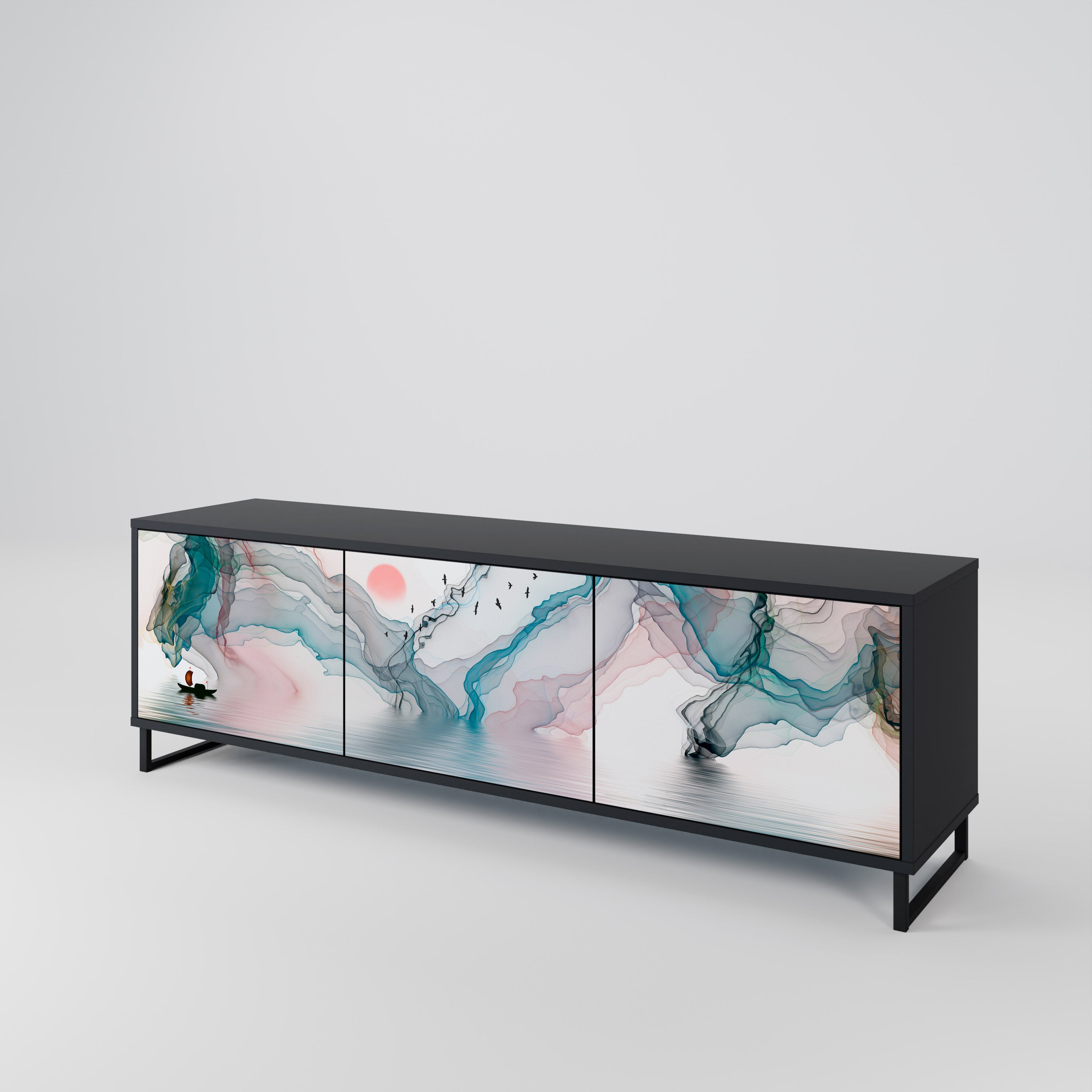 Mueble de TV de 3 puertas VELVET CROSSING con acabado negro