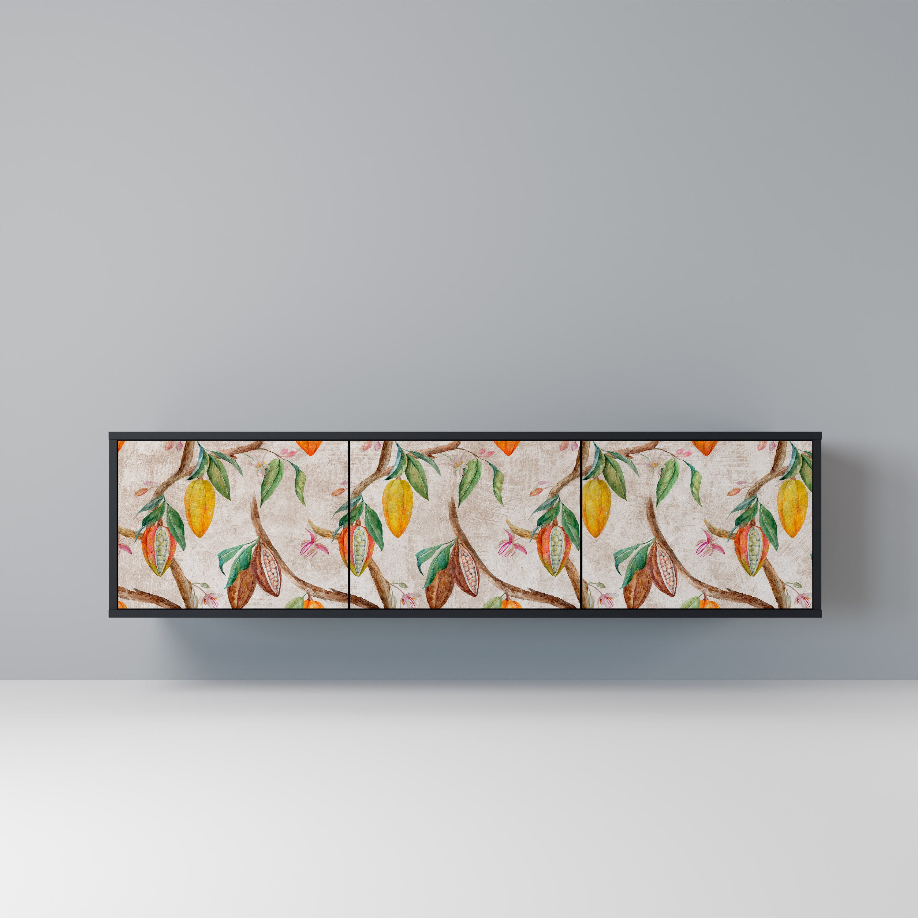 Mueble de TV de 3 puertas COCOA FRUITS con acabado negro