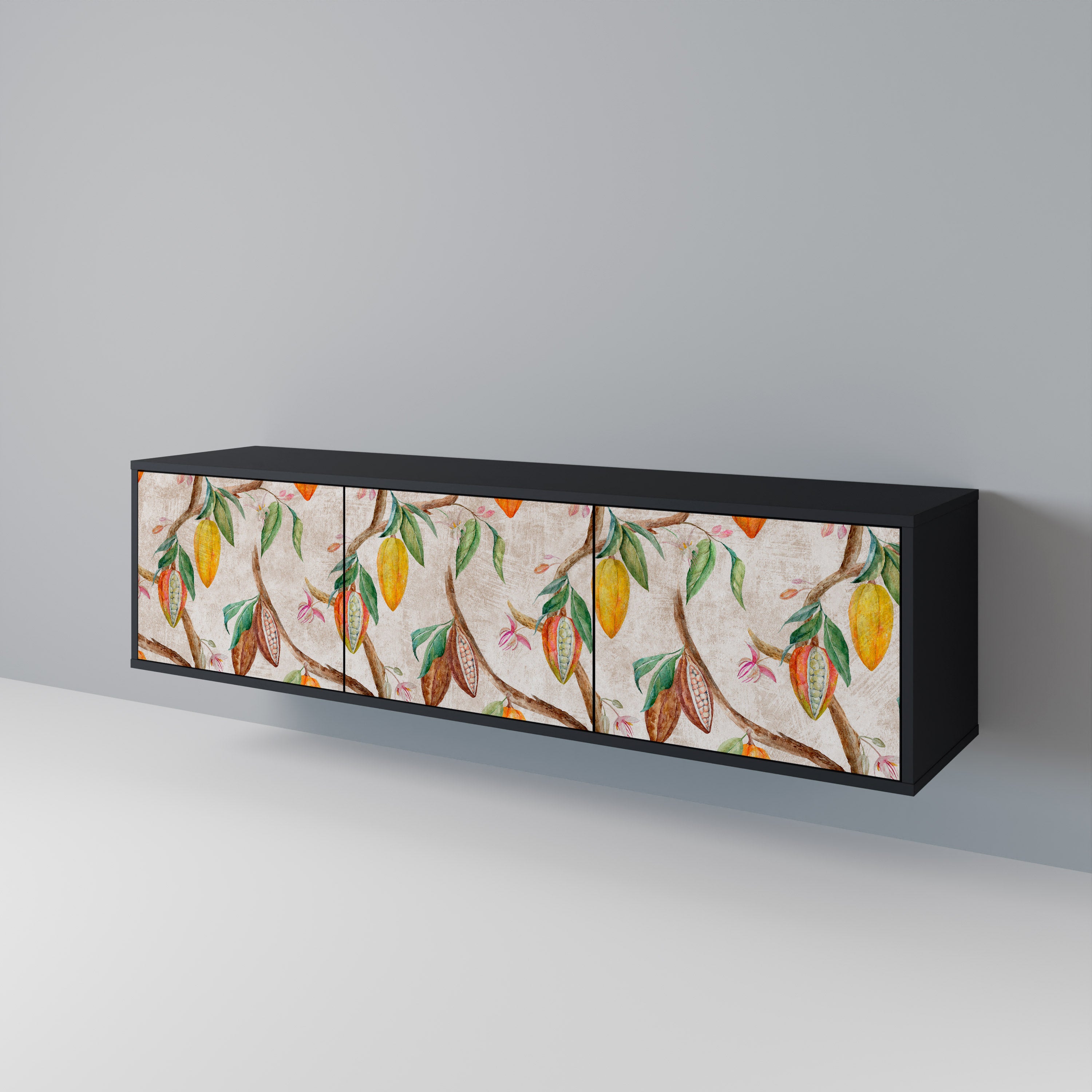 Mueble de TV de 3 puertas COCOA FRUITS con acabado negro