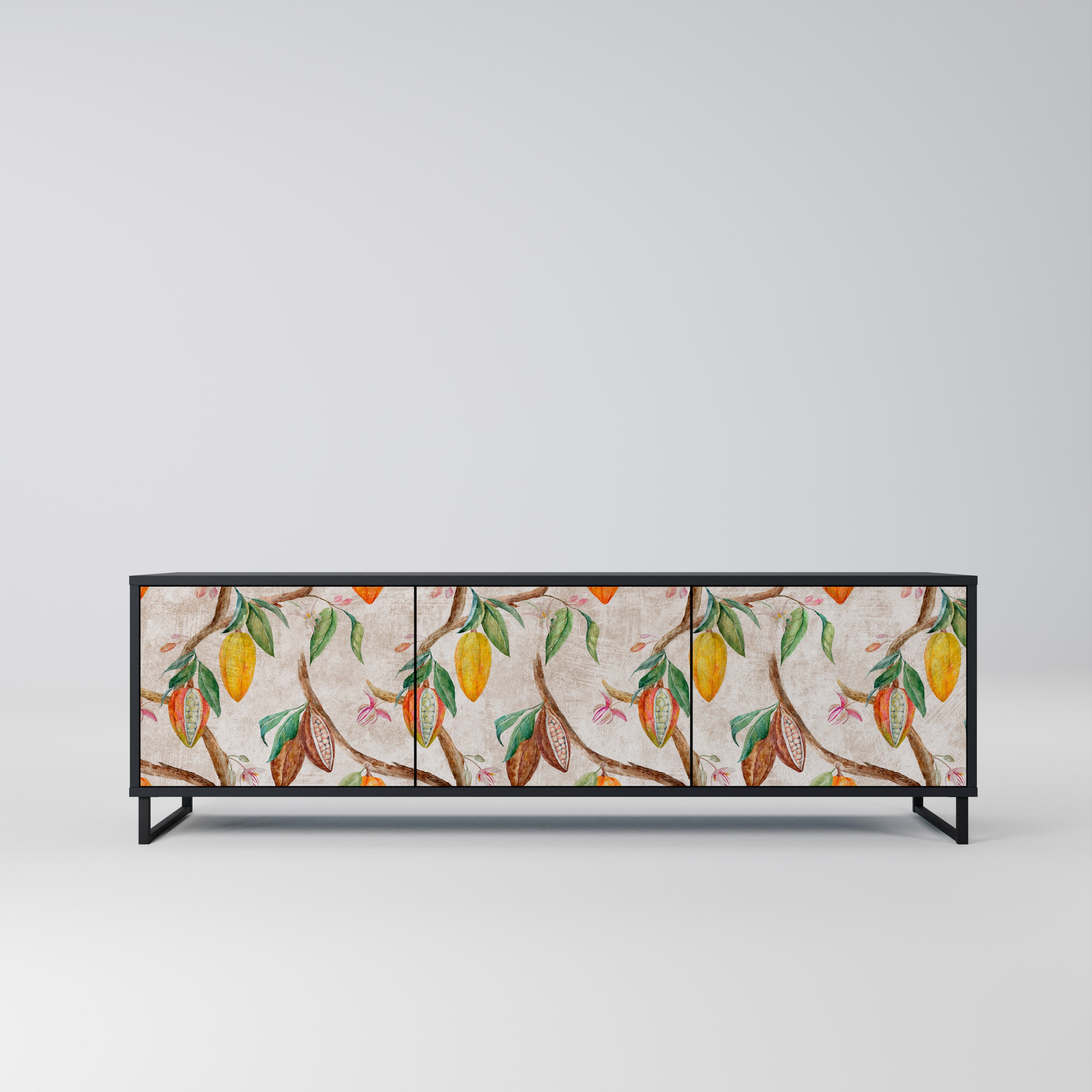 Mueble de TV de 3 puertas COCOA FRUITS con acabado negro