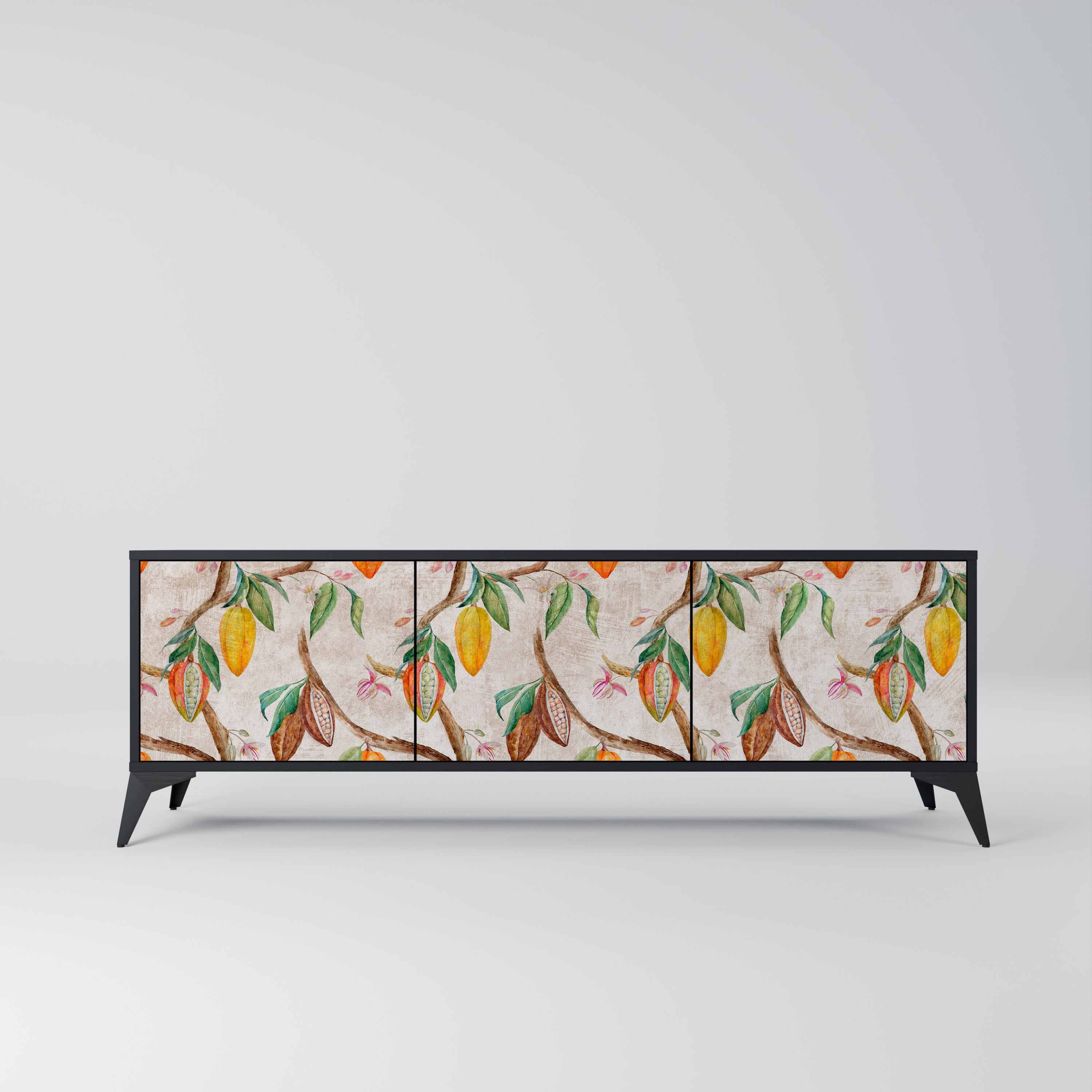 Mueble de TV de 3 puertas COCOA FRUITS con acabado negro