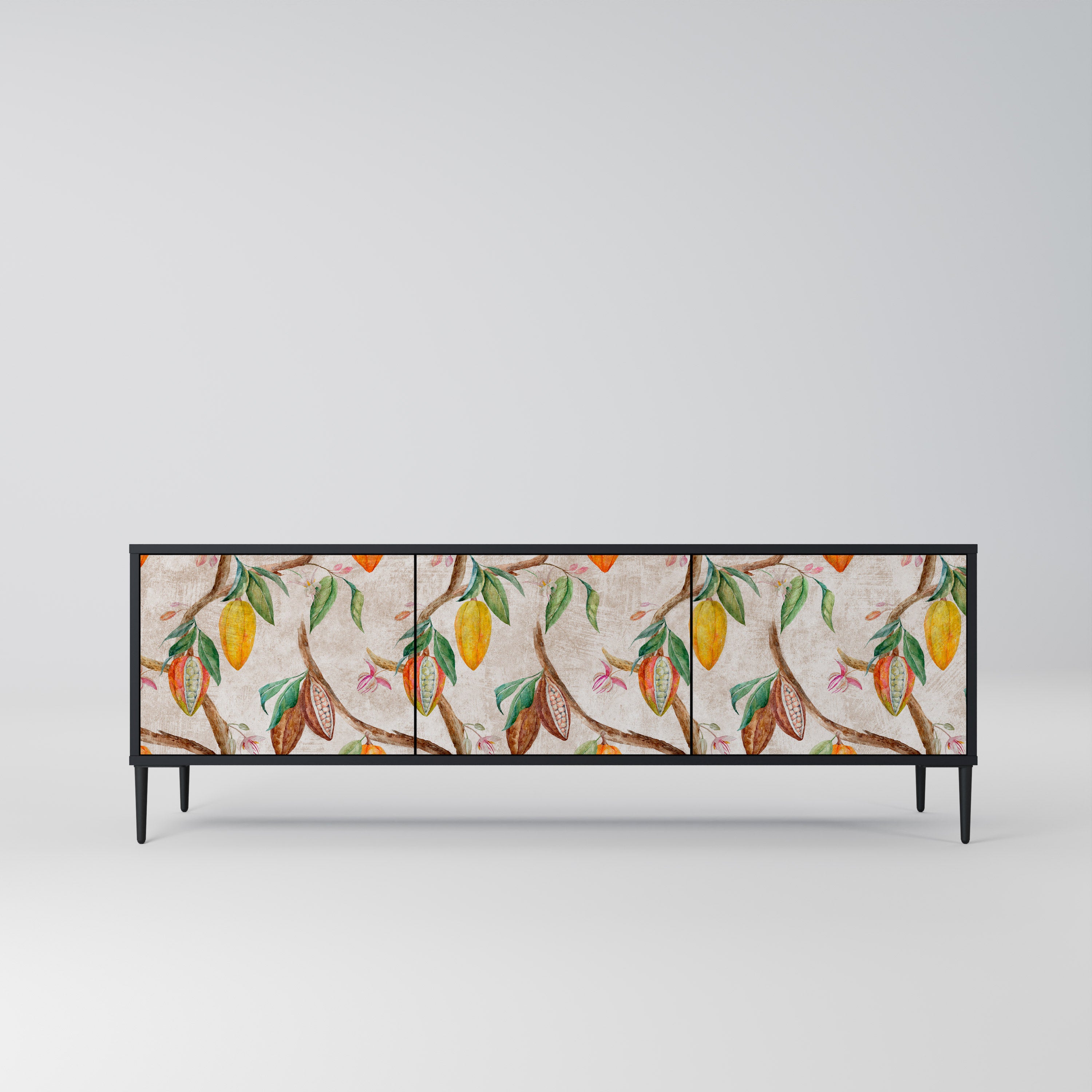 Mueble de TV de 3 puertas COCOA FRUITS con acabado negro