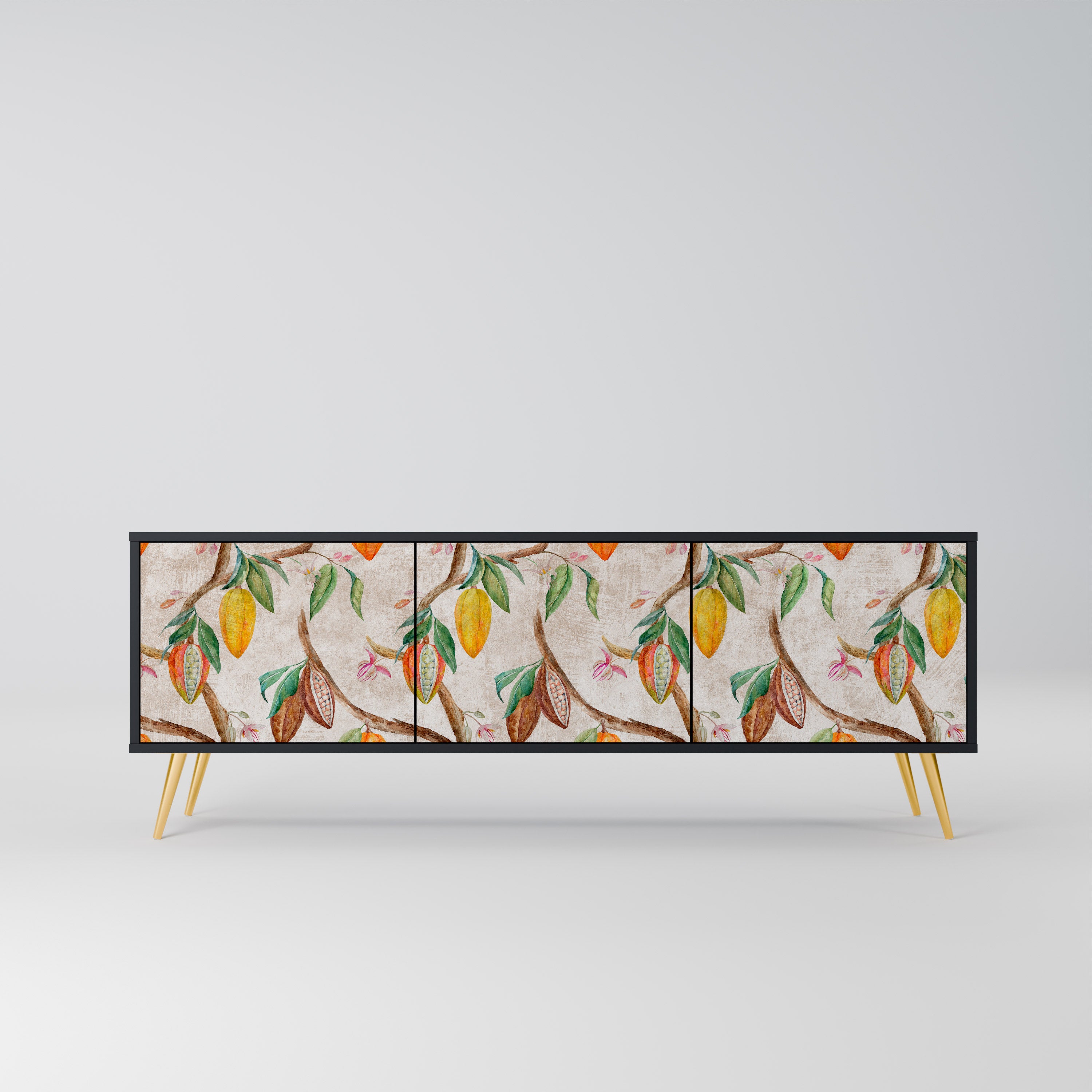 Mueble de TV de 3 puertas COCOA FRUITS con acabado negro