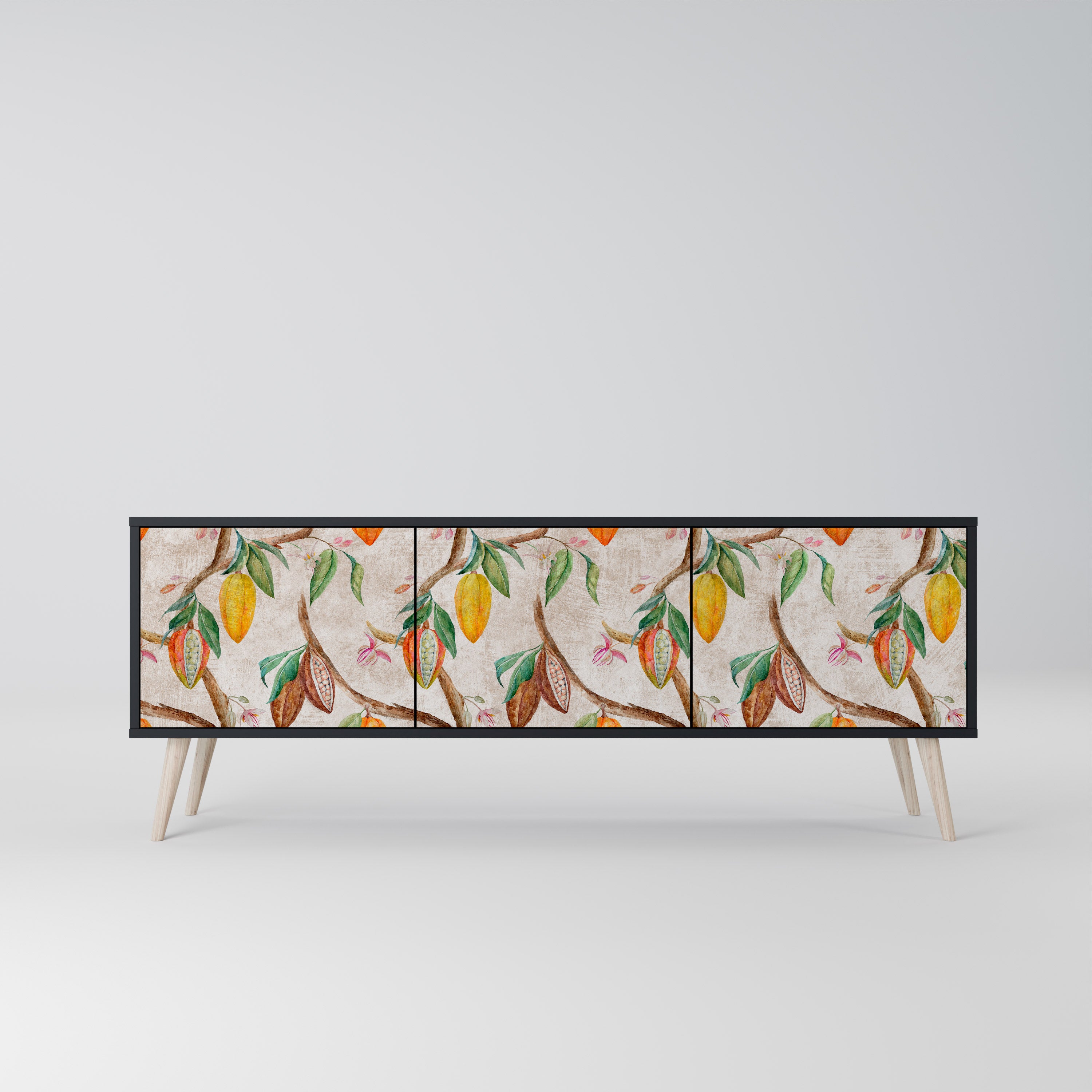 Mueble de TV de 3 puertas COCOA FRUITS con acabado negro