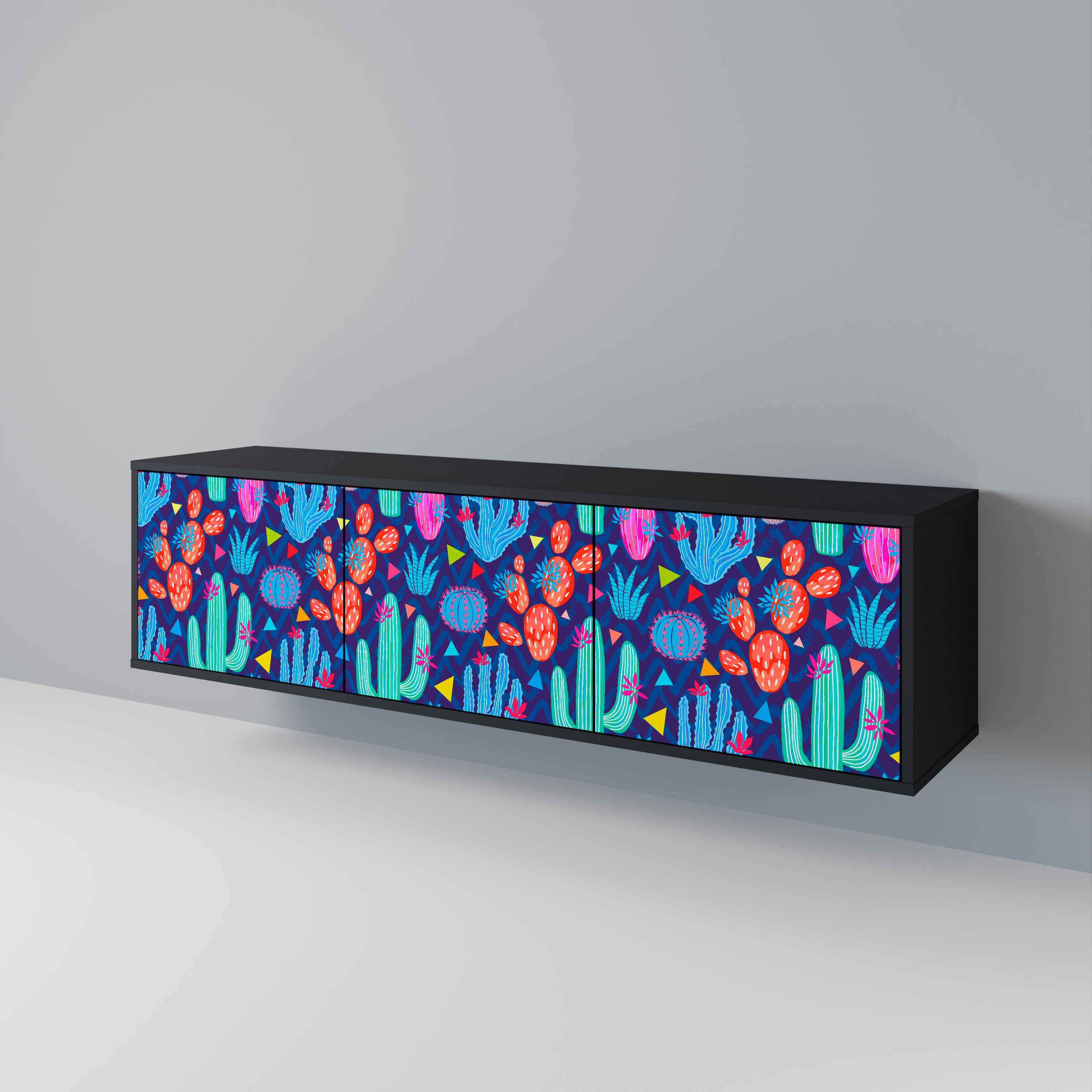 Mueble de TV de 3 puertas CACTUS VIBES en acabado negro
