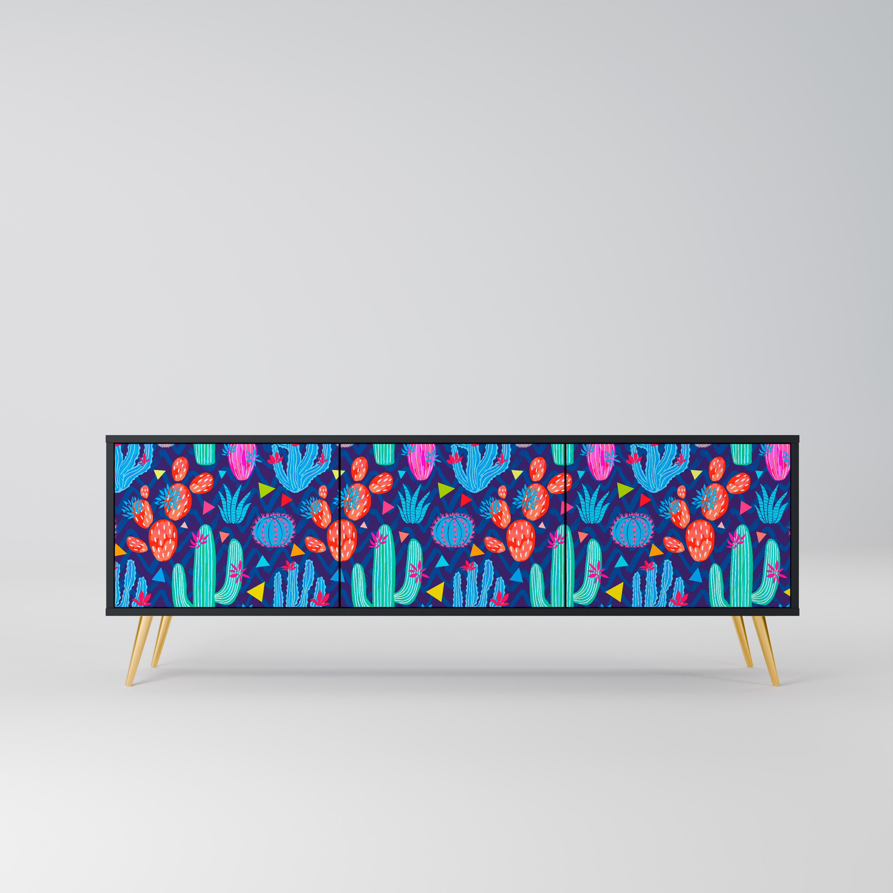 Mueble de TV de 3 puertas CACTUS VIBES en acabado negro