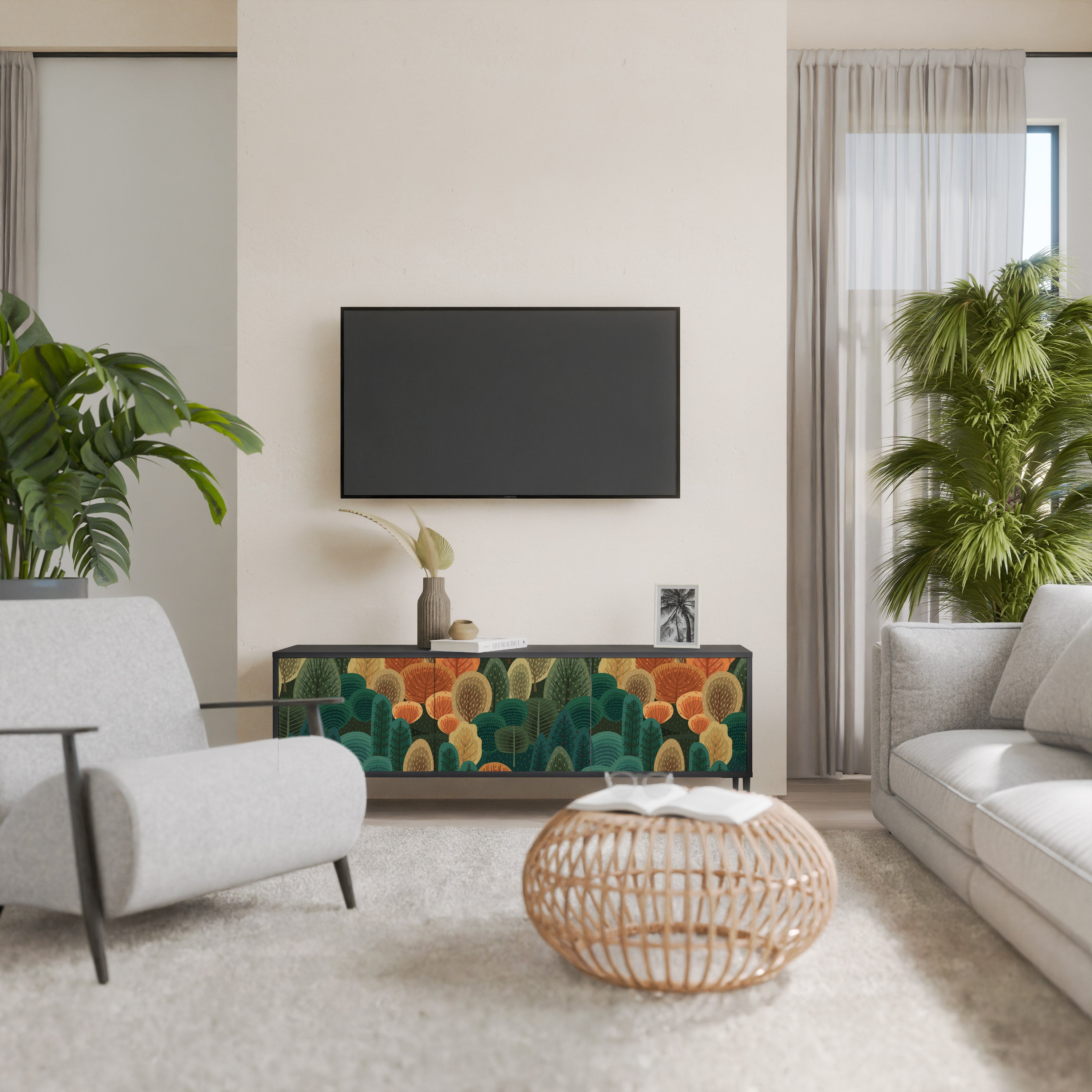 Mueble de TV de 3 puertas AUTUMN KALEIDOSCOPE en acabado negro