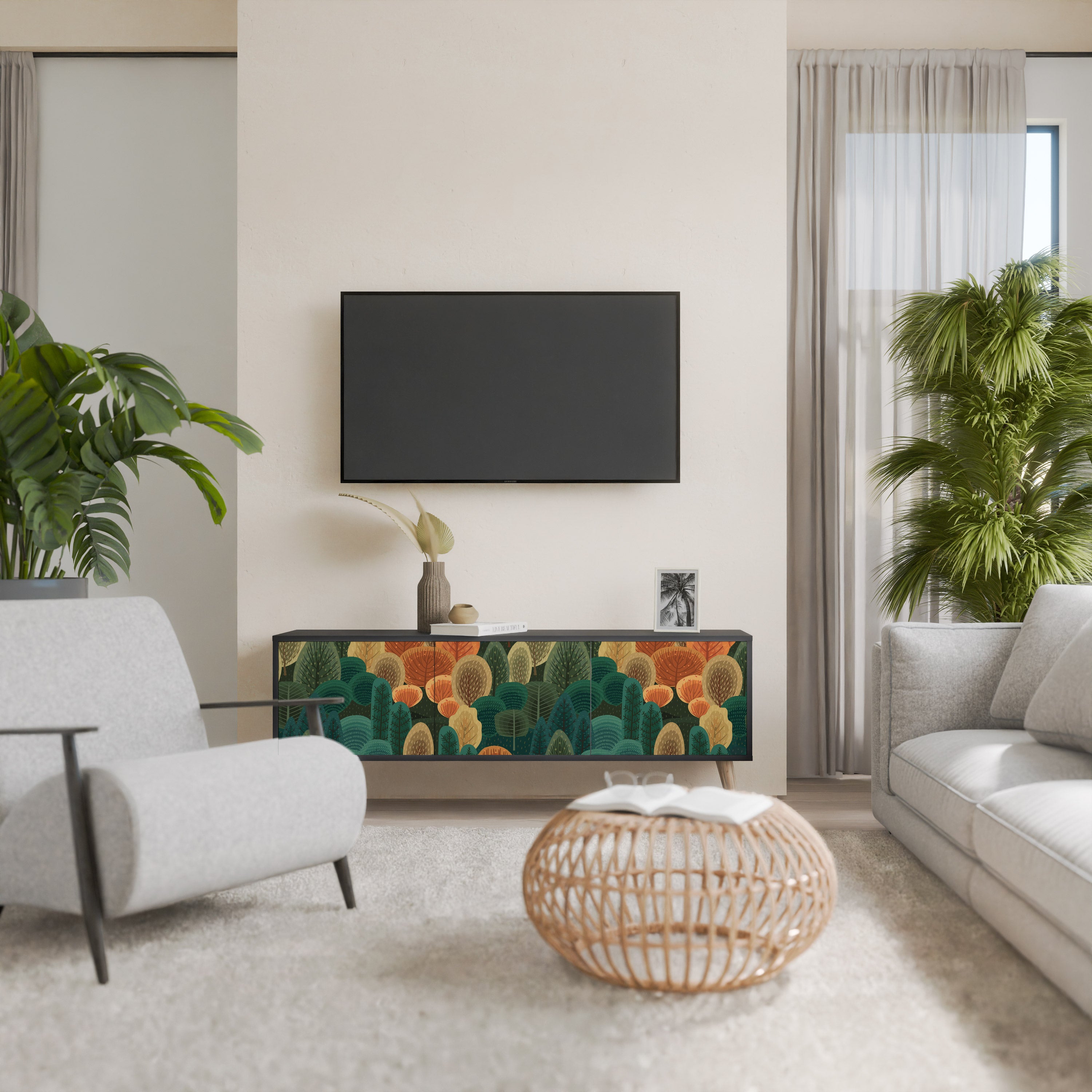Mueble de TV de 3 puertas AUTUMN KALEIDOSCOPE en acabado negro