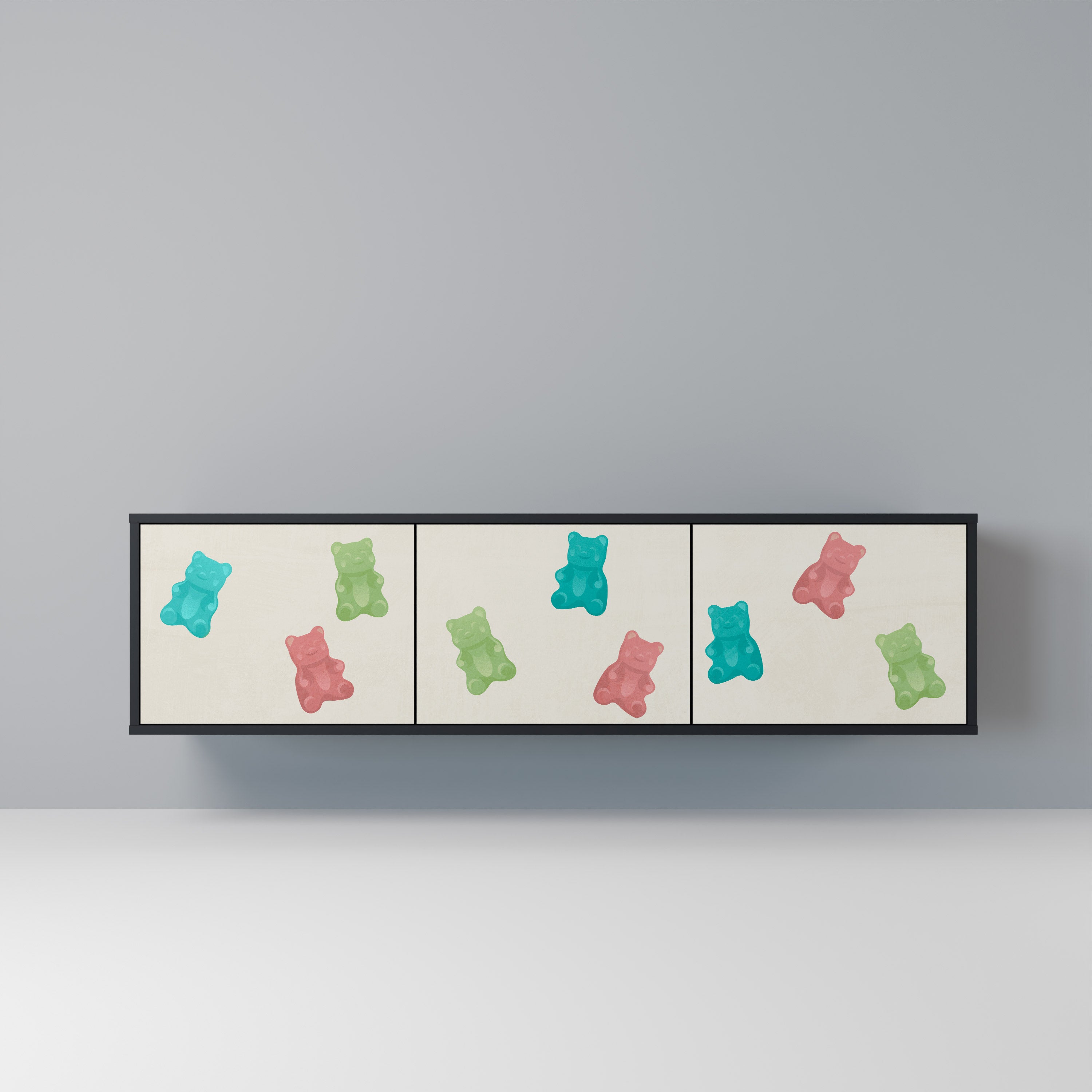 Mueble de TV de 3 puertas GUMMY BEARS con acabado negro