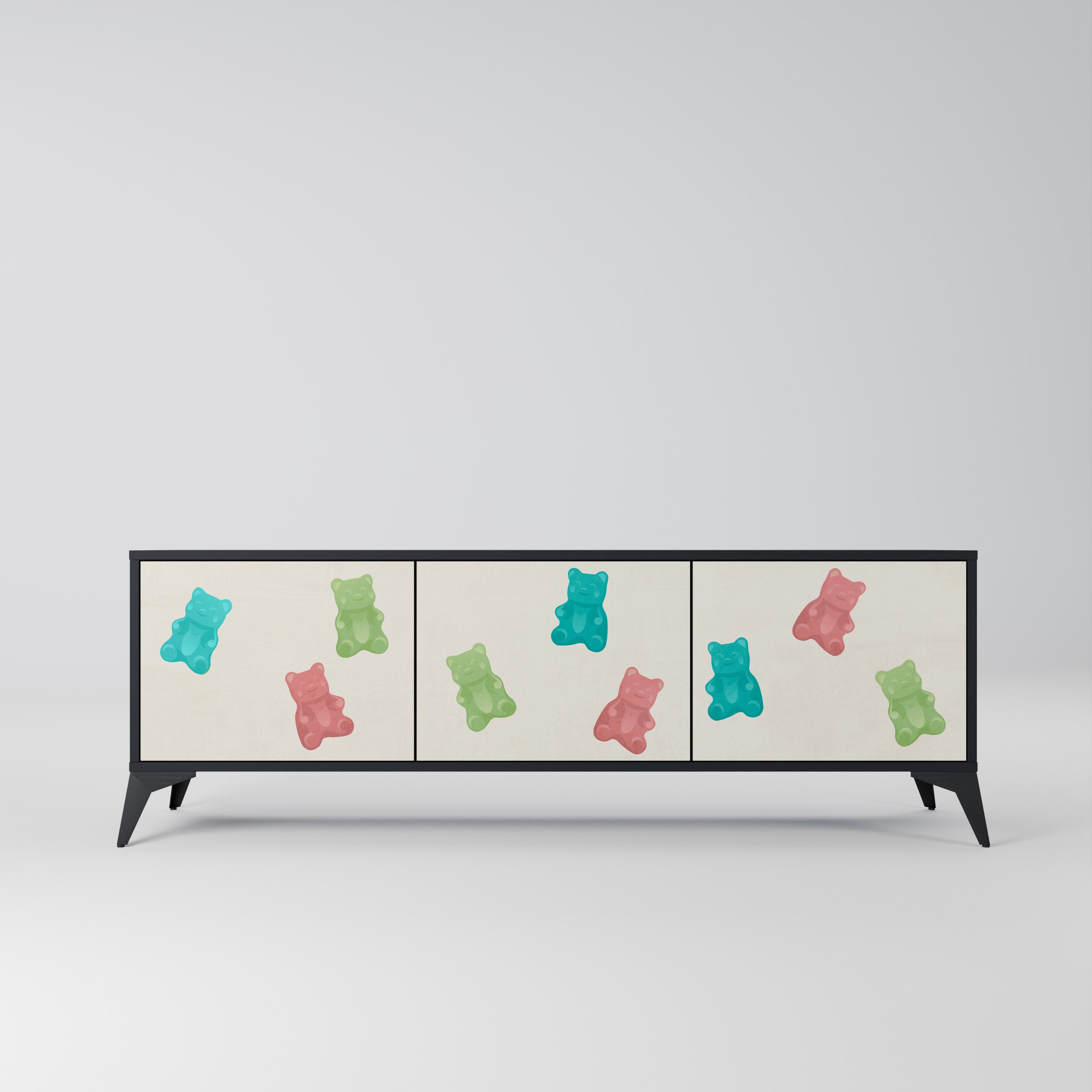 Mueble de TV de 3 puertas GUMMY BEARS con acabado negro