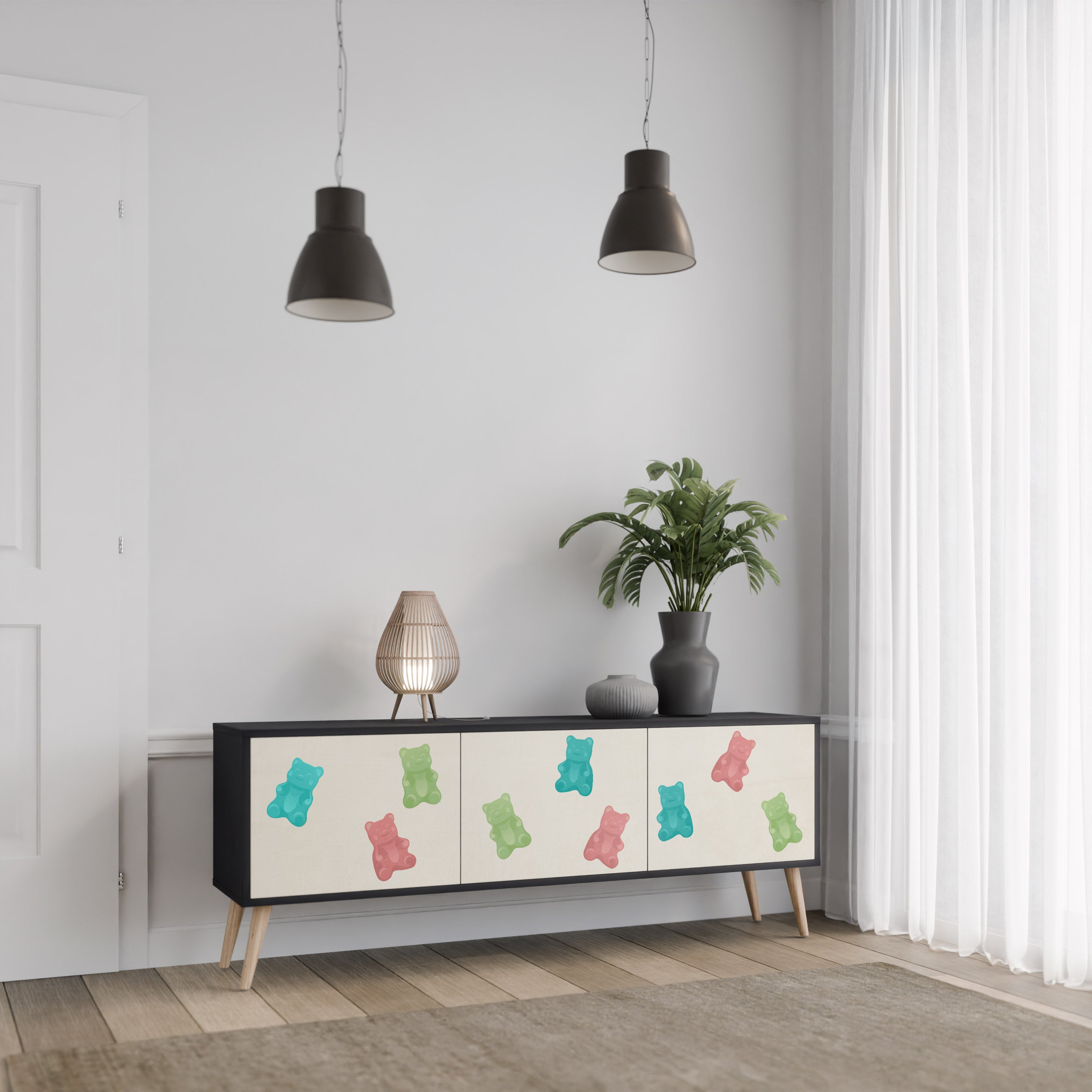 Mueble de TV de 3 puertas GUMMY BEARS con acabado negro