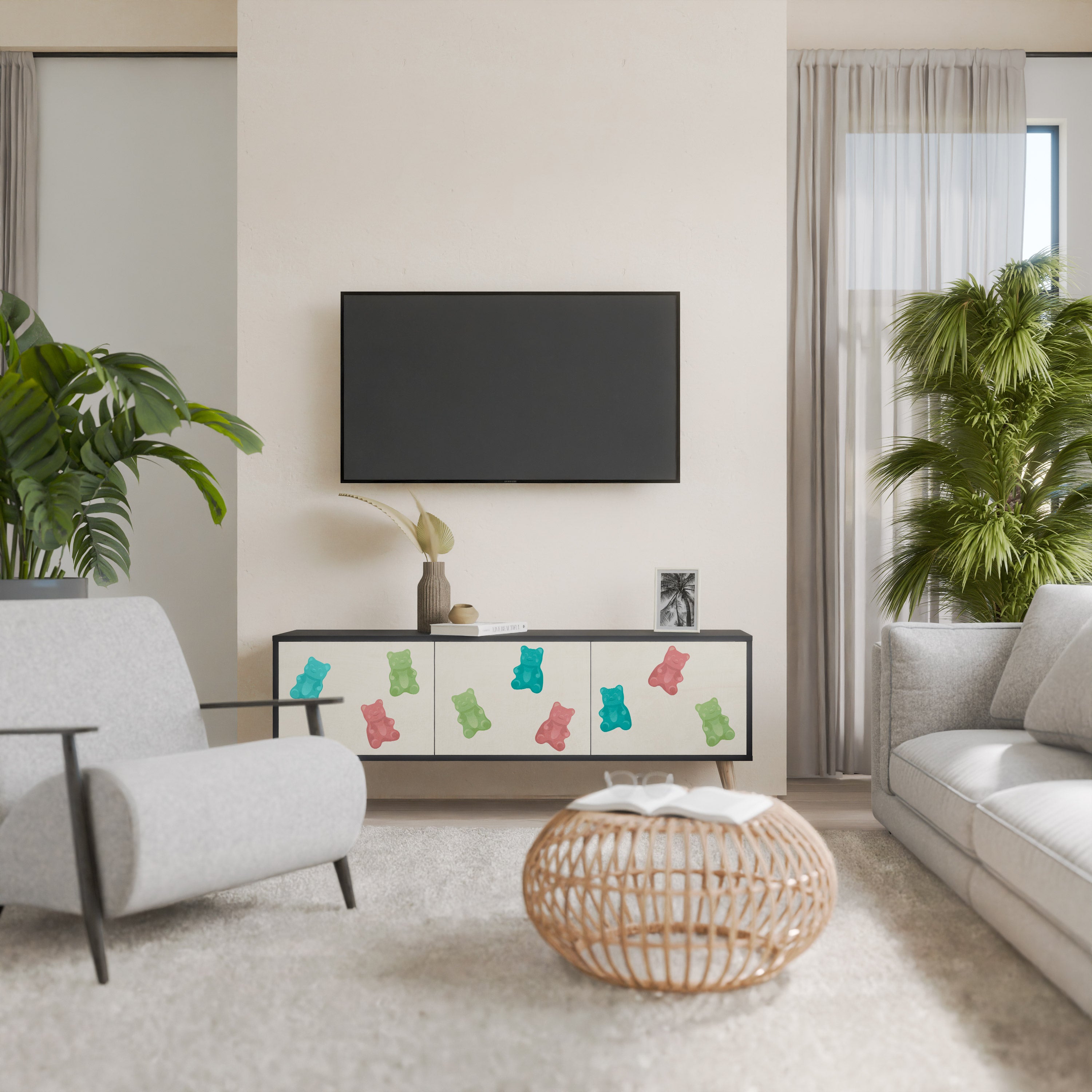 Mueble de TV de 3 puertas GUMMY BEARS con acabado negro
