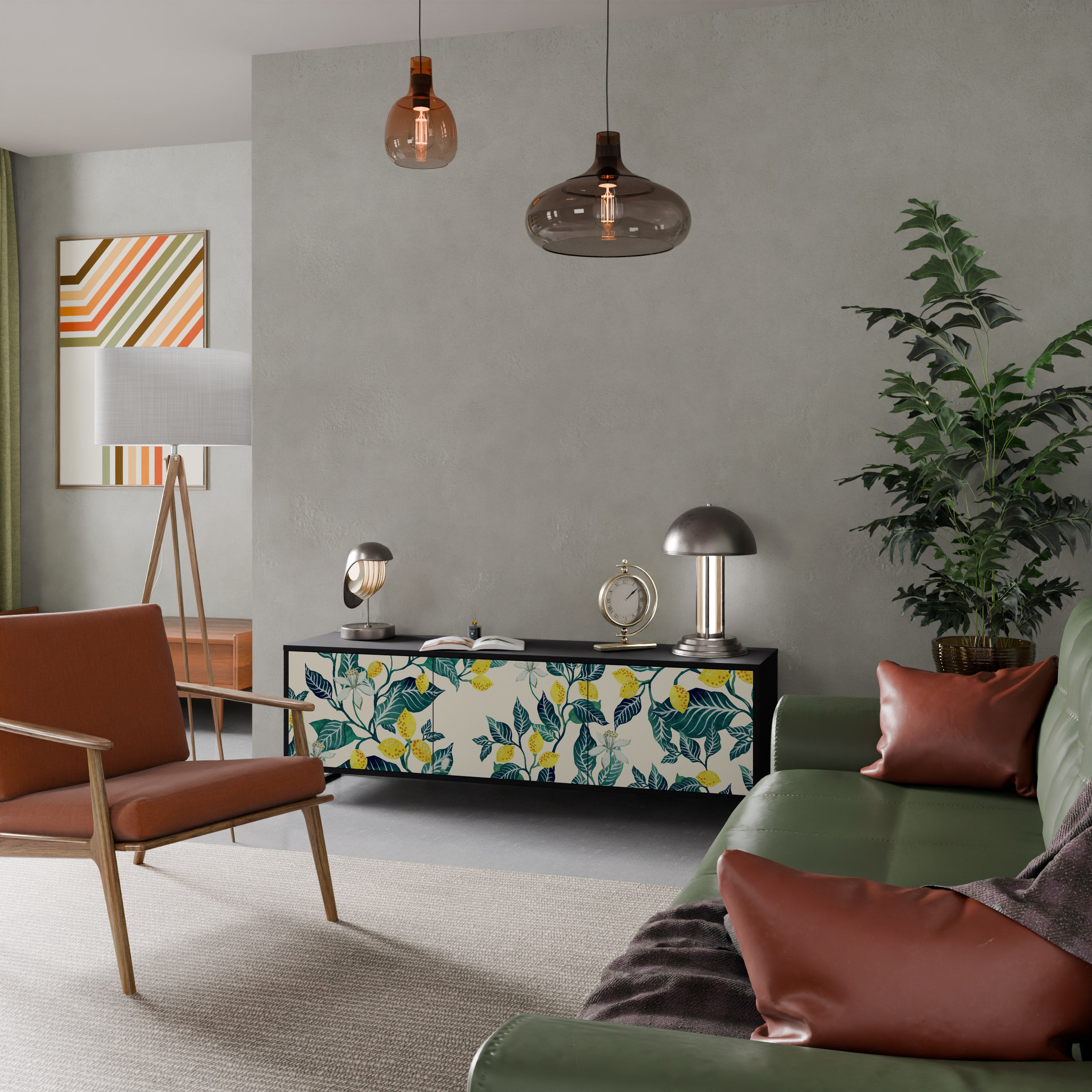 Mueble de TV de 3 puertas LEMON TREE con acabado negro