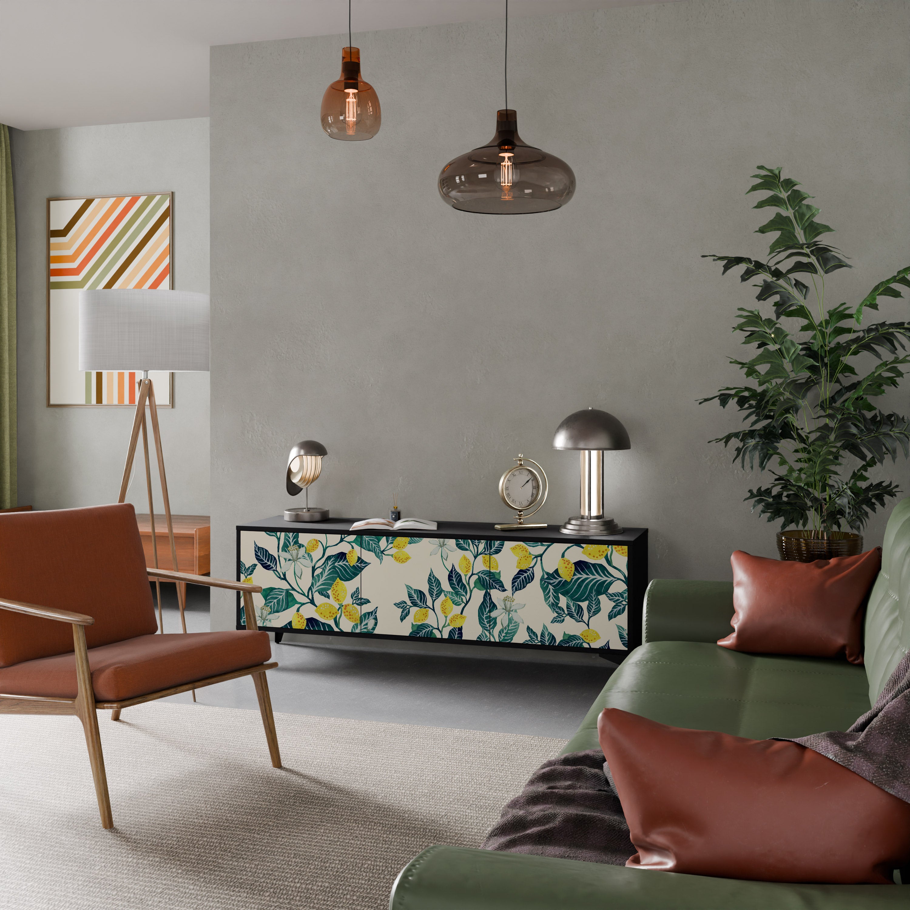 Mueble de TV de 3 puertas LEMON TREE con acabado negro