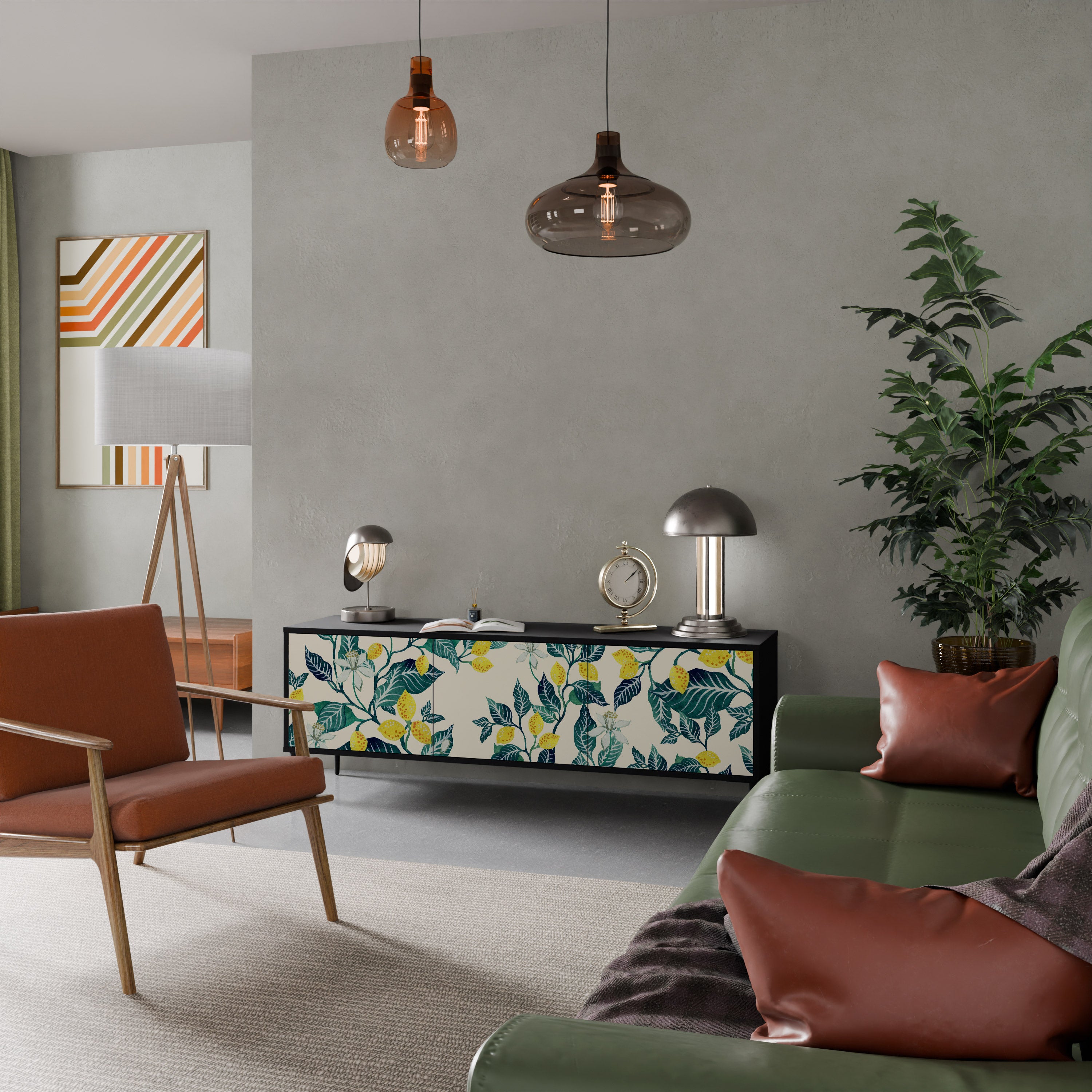 Mueble de TV de 3 puertas LEMON TREE con acabado negro