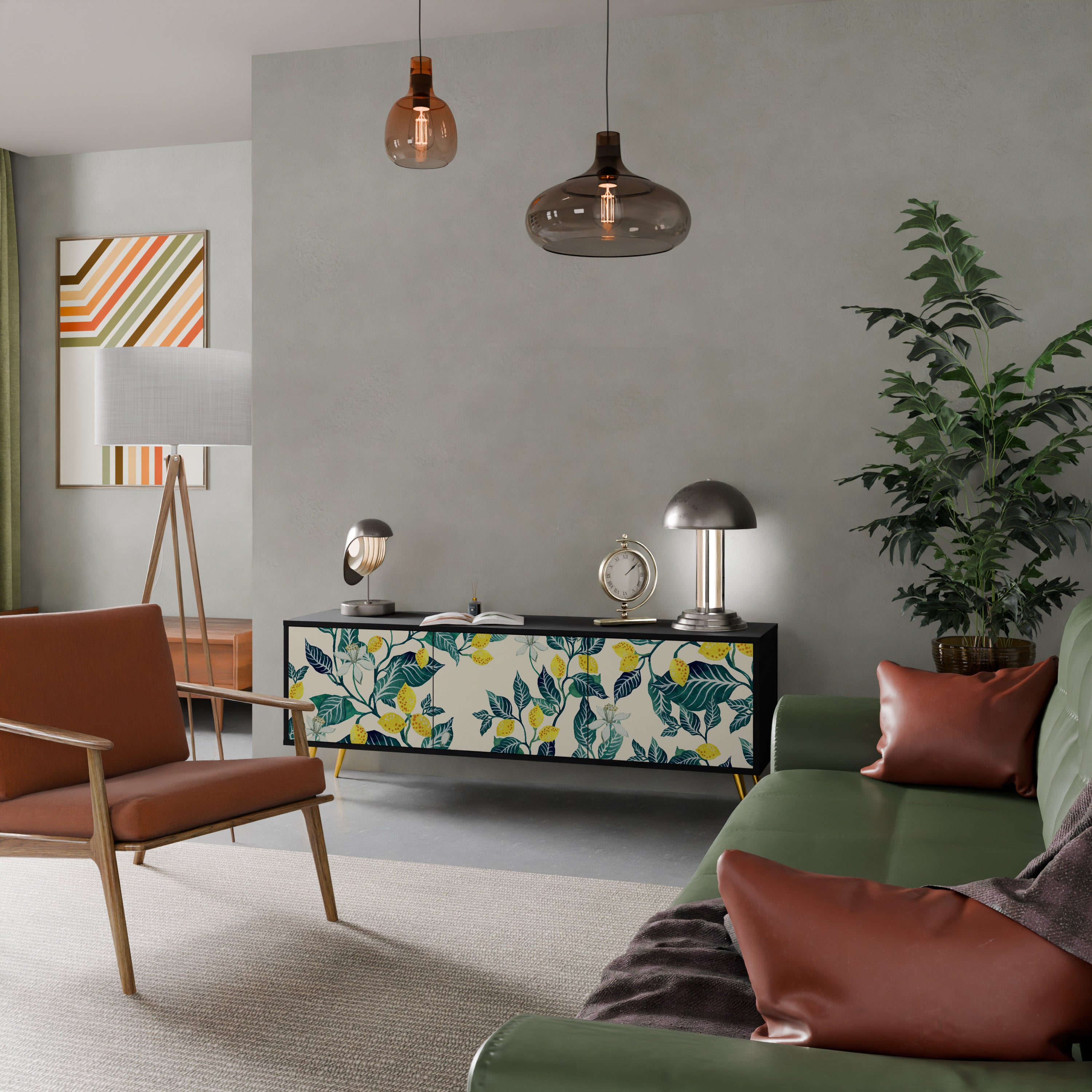 Mueble de TV de 3 puertas LEMON TREE con acabado negro