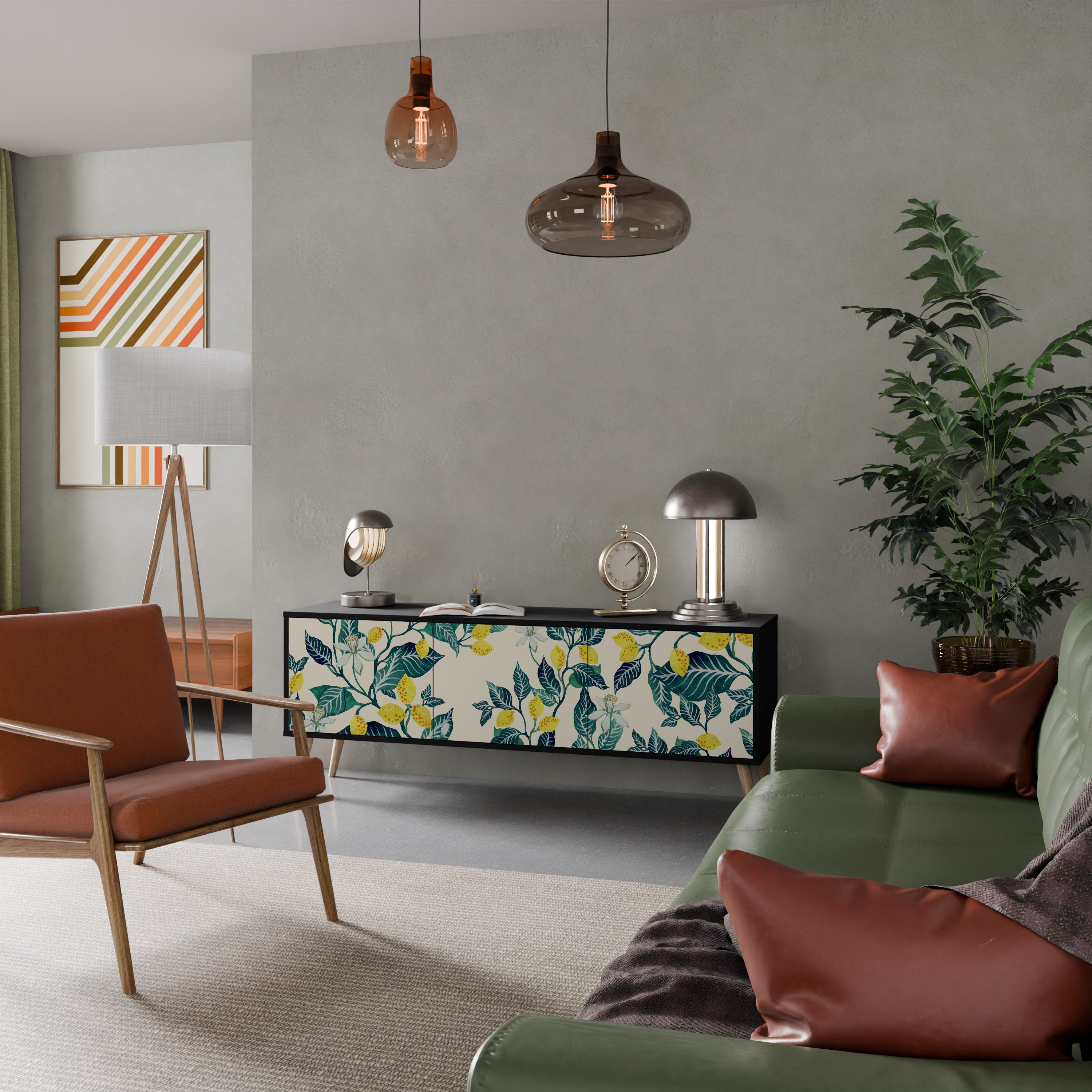 Mueble de TV de 3 puertas LEMON TREE con acabado negro
