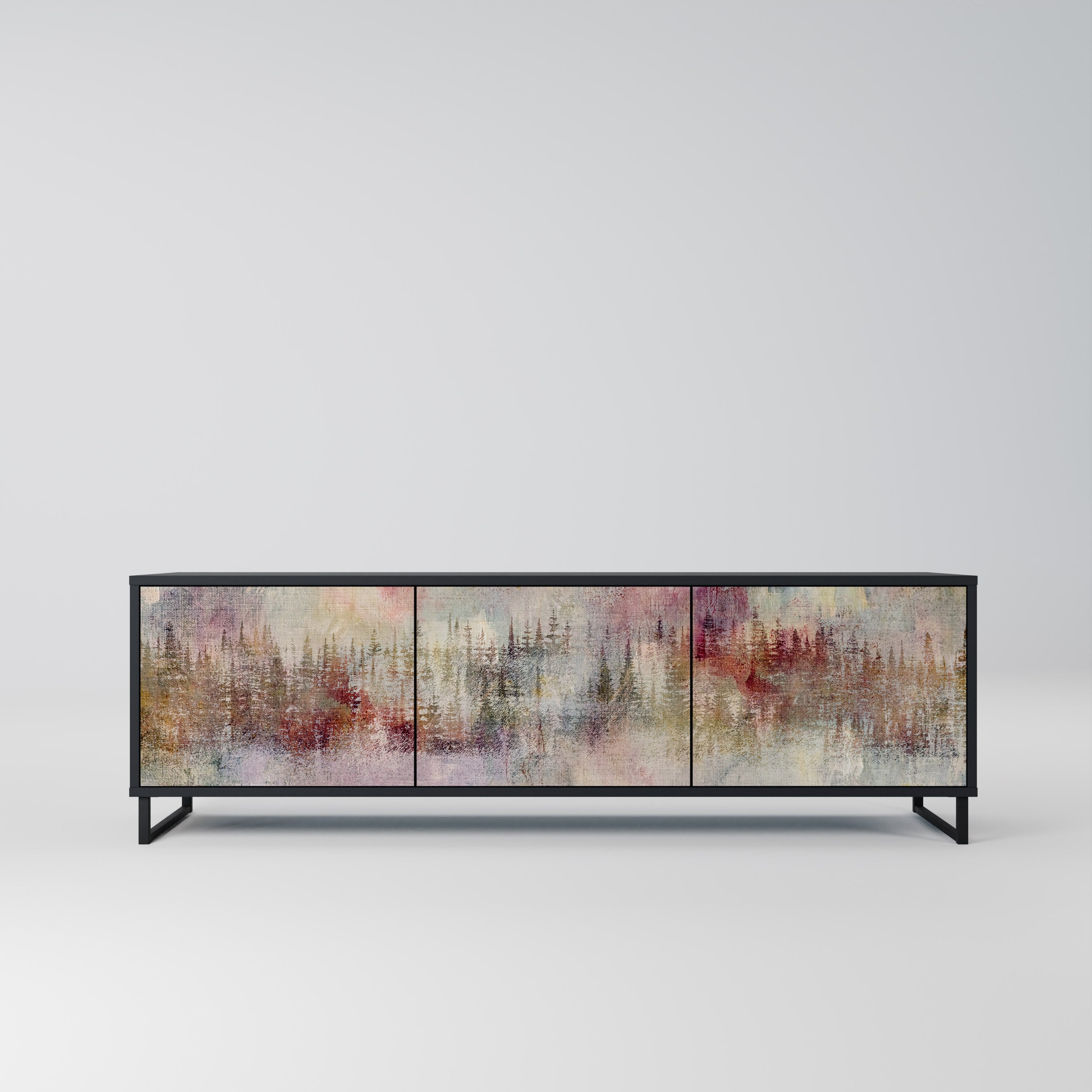Mueble de TV de 3 puertas VEILED SUMMIT con acabado negro