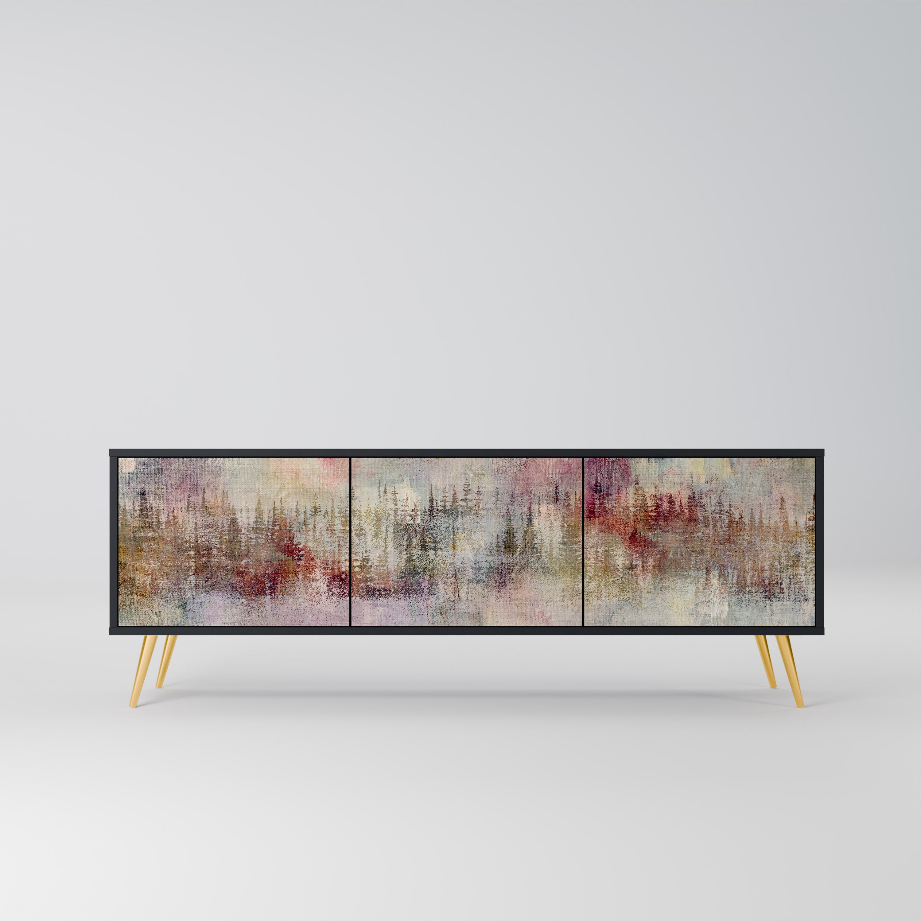 Mueble de TV de 3 puertas VEILED SUMMIT con acabado negro