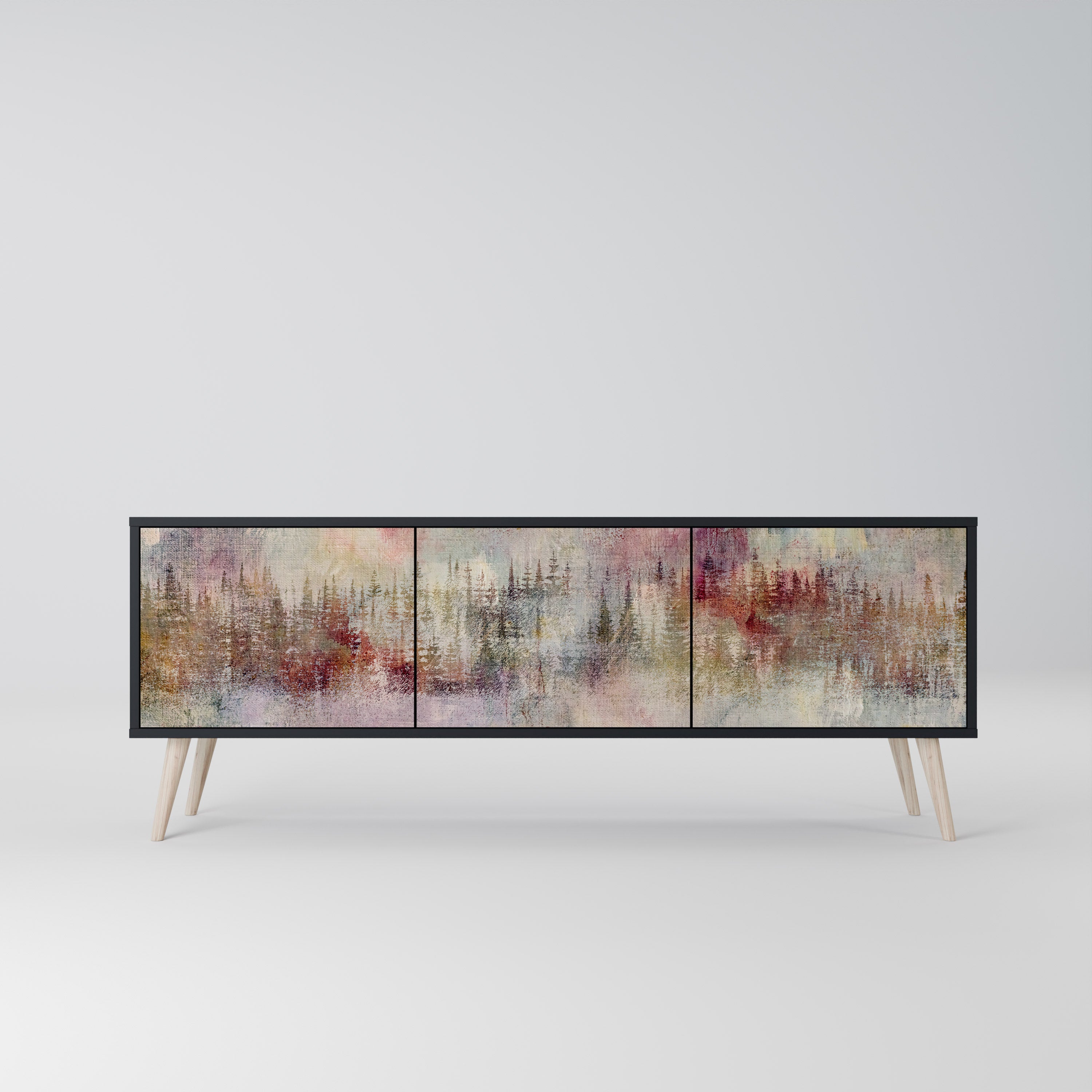 Mueble de TV de 3 puertas VEILED SUMMIT con acabado negro
