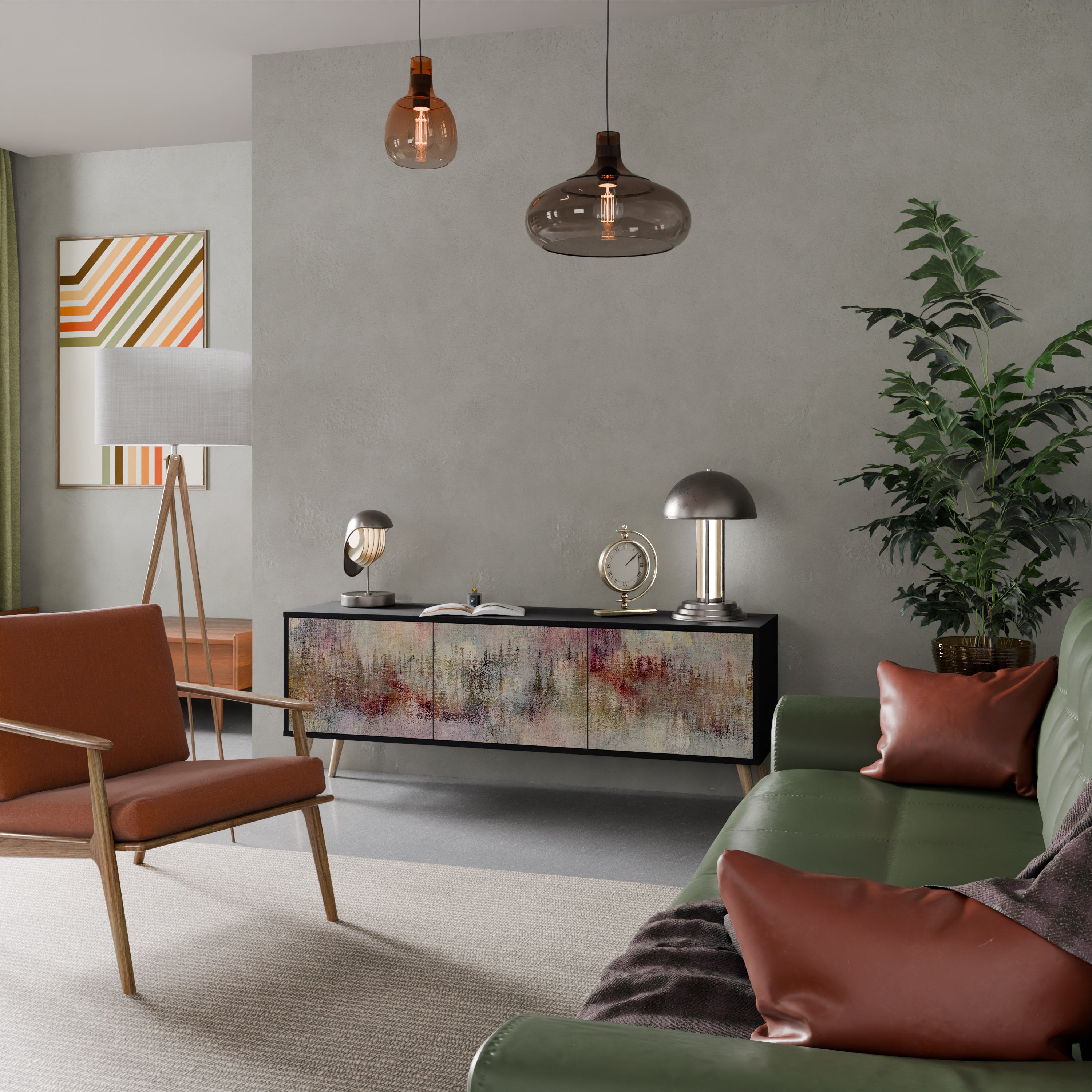 Mueble de TV de 3 puertas VEILED SUMMIT con acabado negro