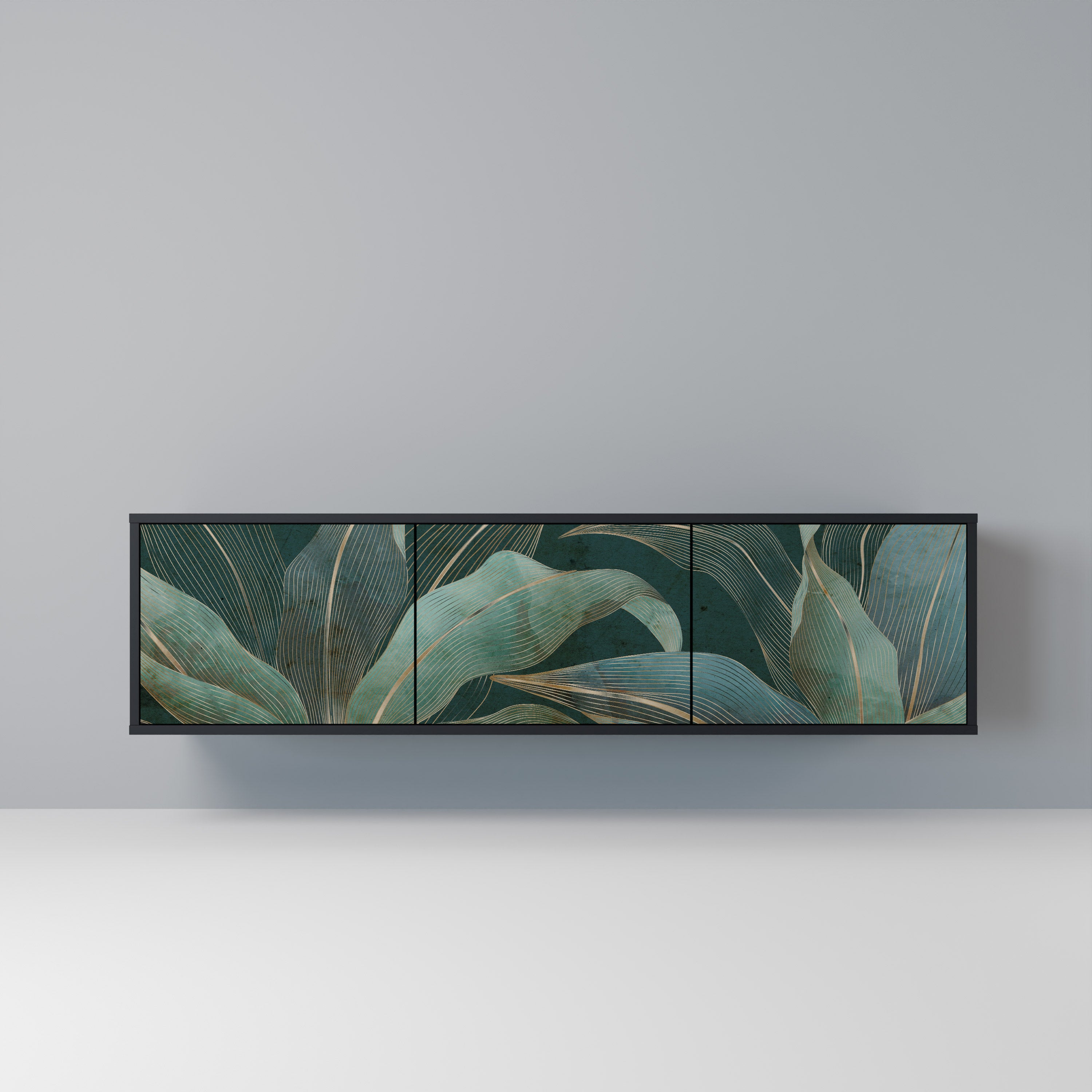 Mueble de TV ROYAL GREEN de 3 puertas con acabado negro