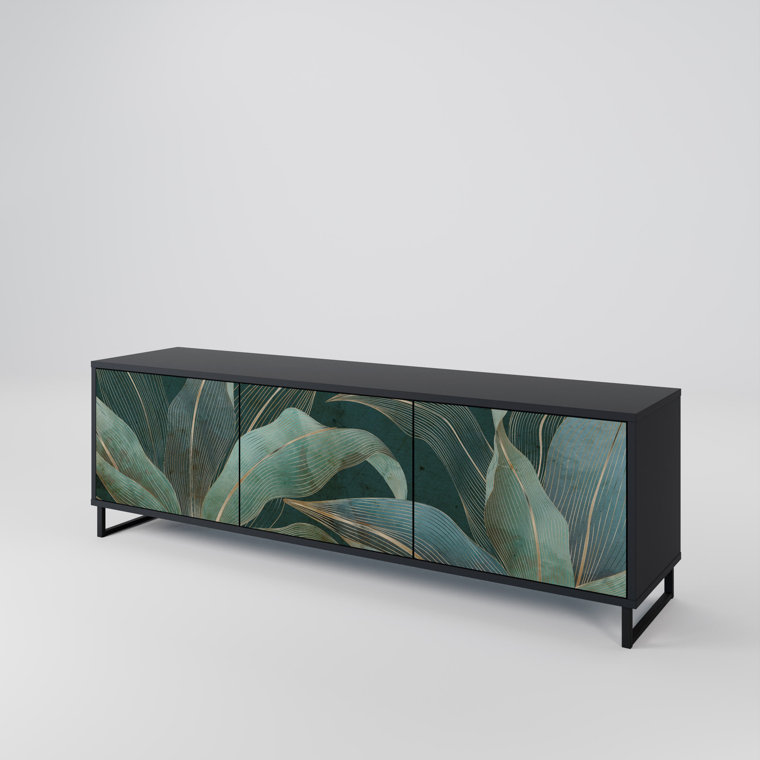 Mueble de TV ROYAL GREEN de 3 puertas con acabado negro