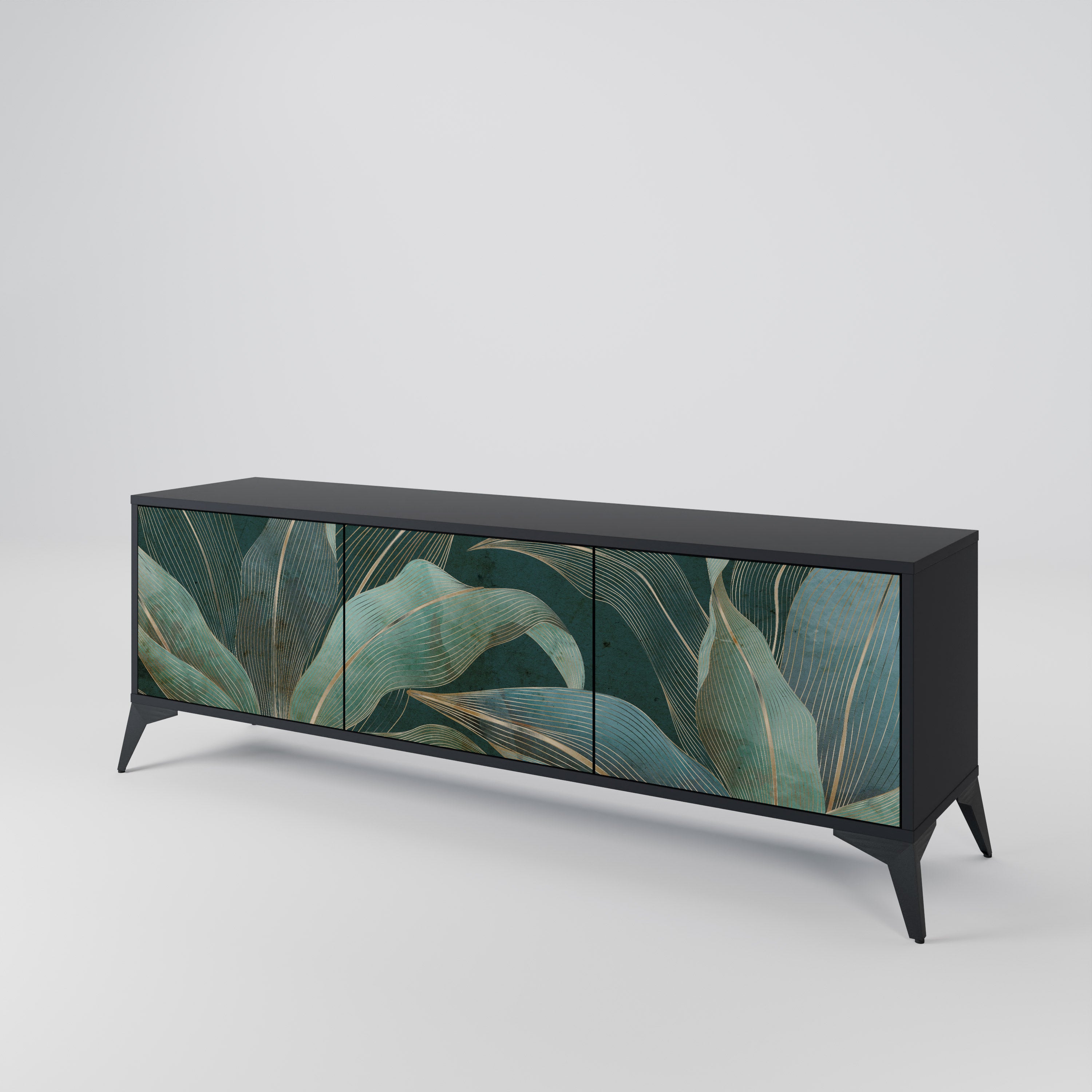 Mueble de TV ROYAL GREEN de 3 puertas con acabado negro