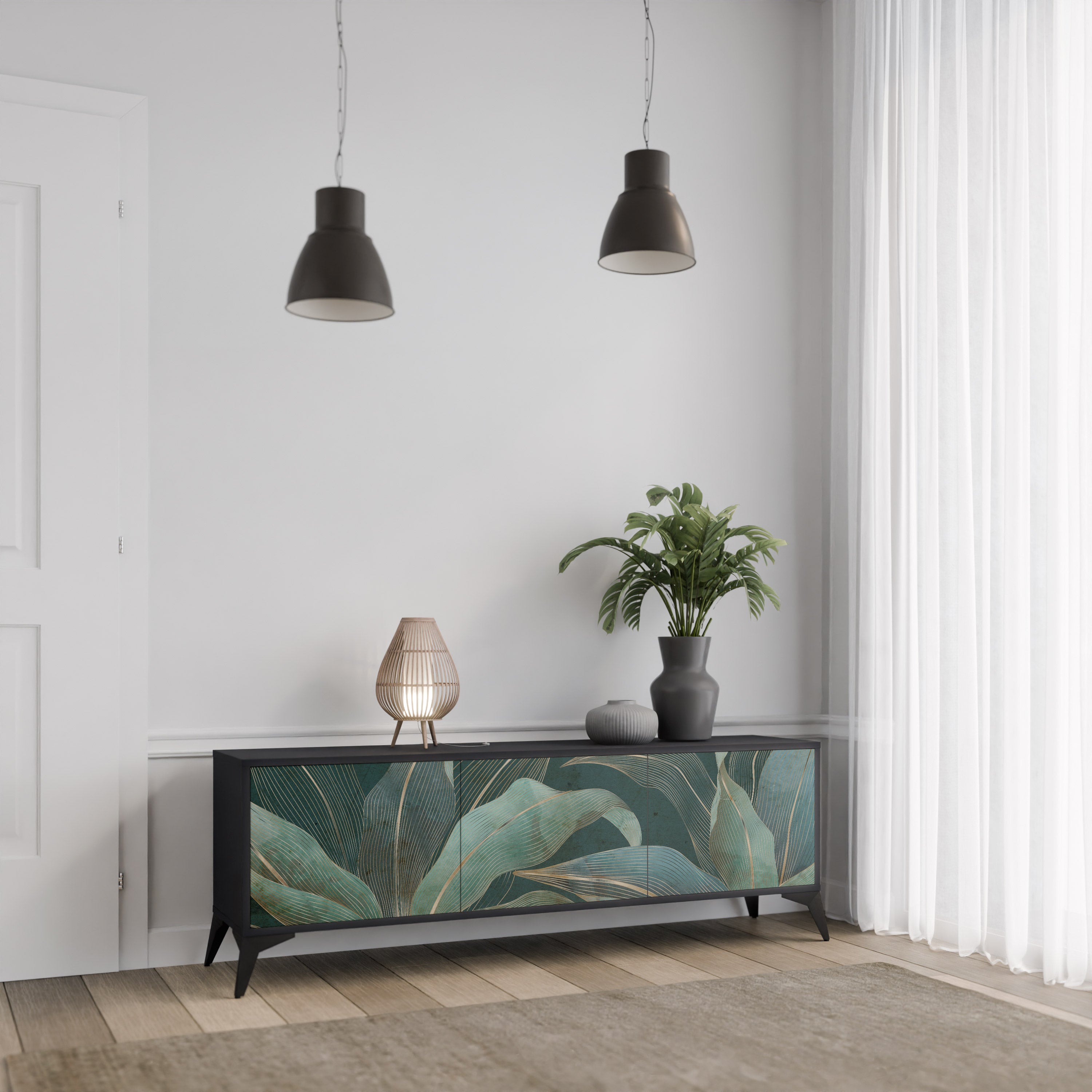 Mueble de TV ROYAL GREEN de 3 puertas con acabado negro
