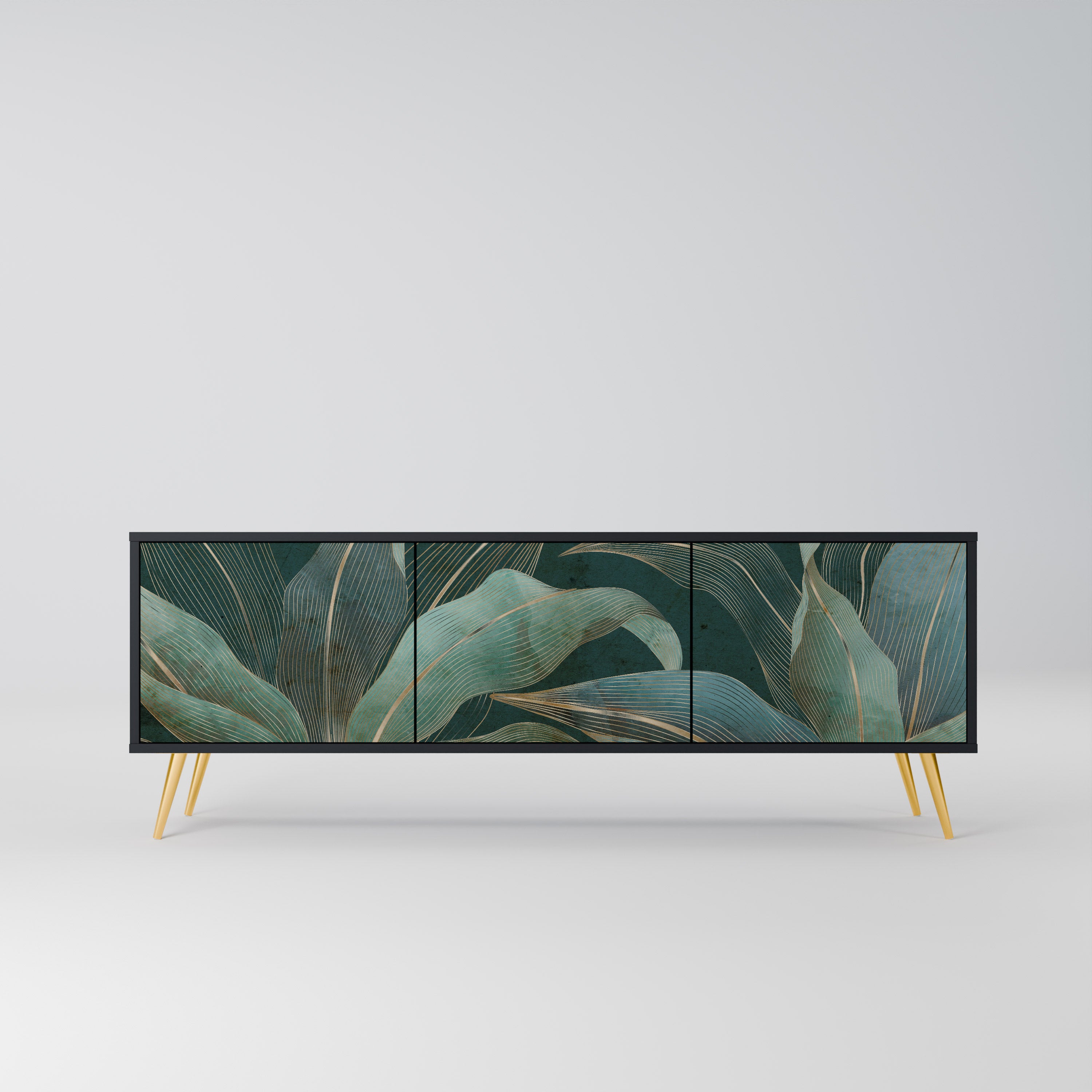 Mueble de TV ROYAL GREEN de 3 puertas con acabado negro