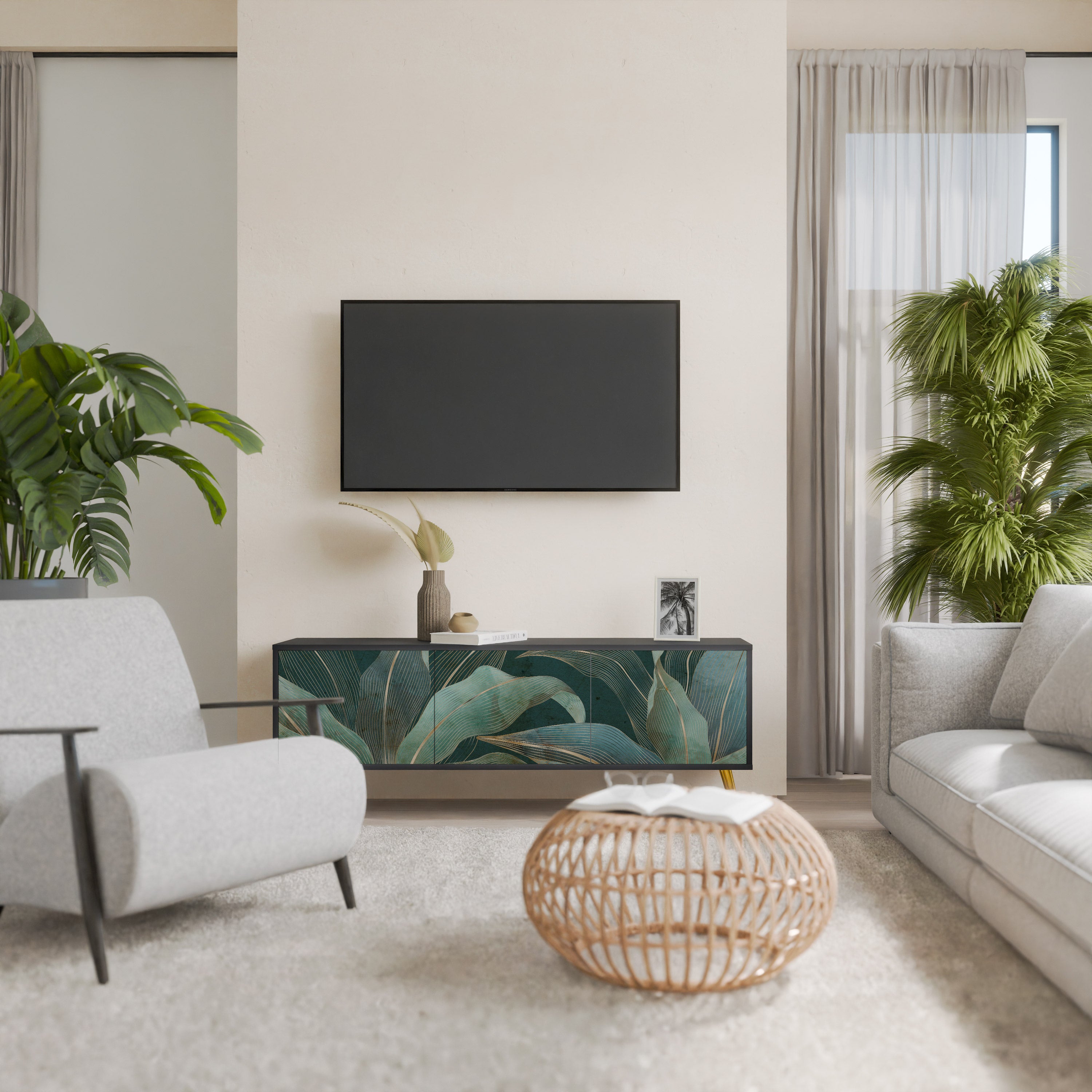 Mueble de TV ROYAL GREEN de 3 puertas con acabado negro