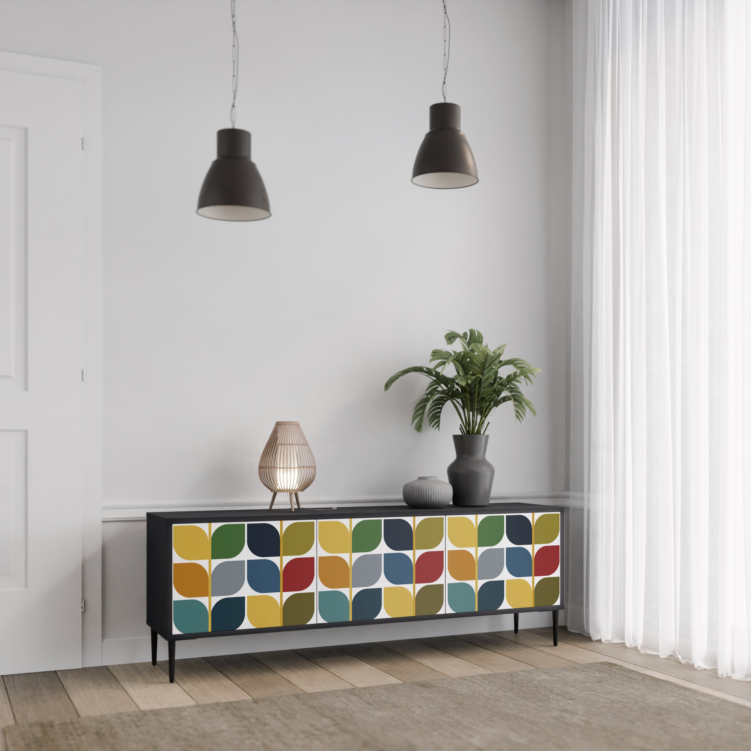 Mueble de TV de 3 puertas WEIGHTLESS HOURS con acabado negro