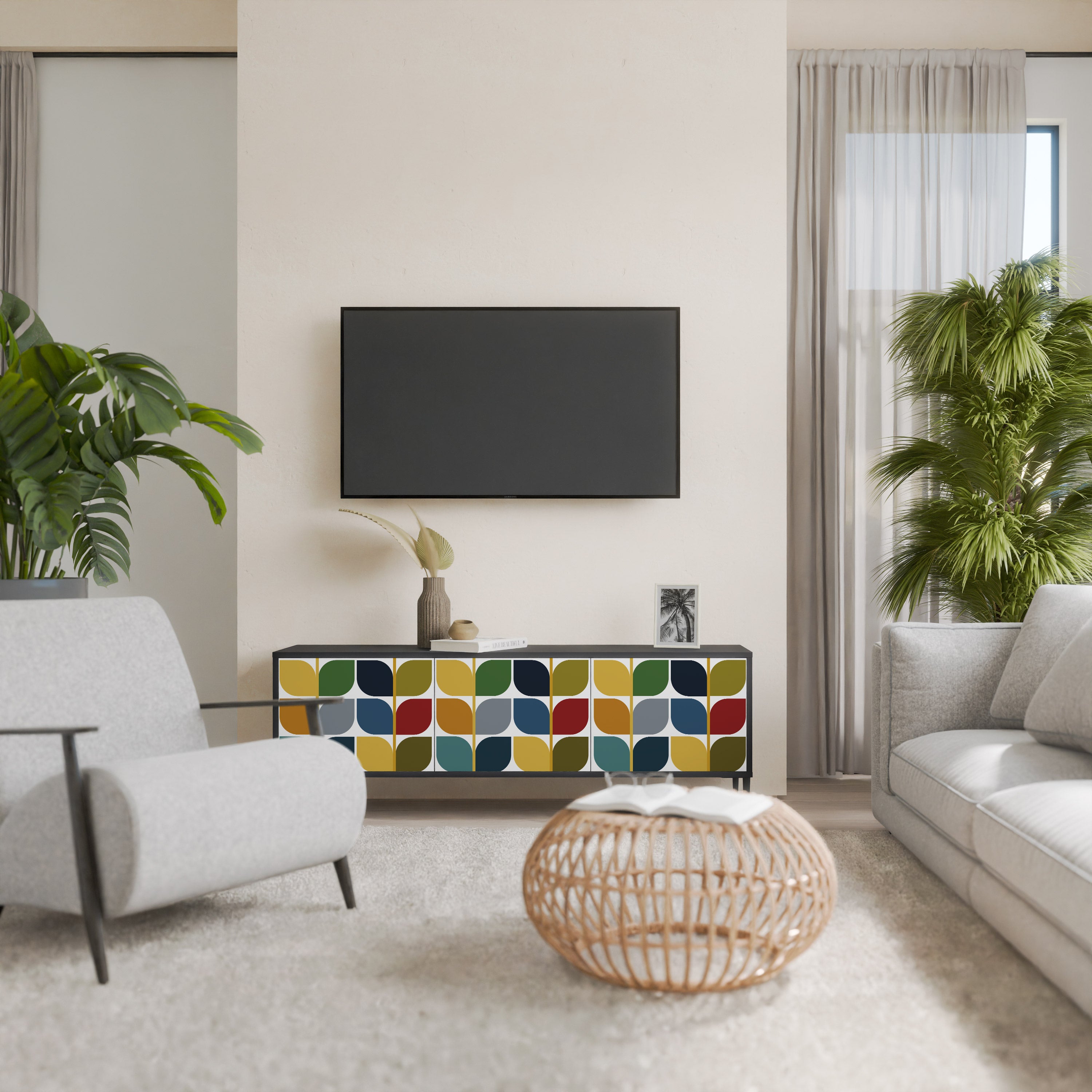 Mueble de TV de 3 puertas WEIGHTLESS HOURS con acabado negro