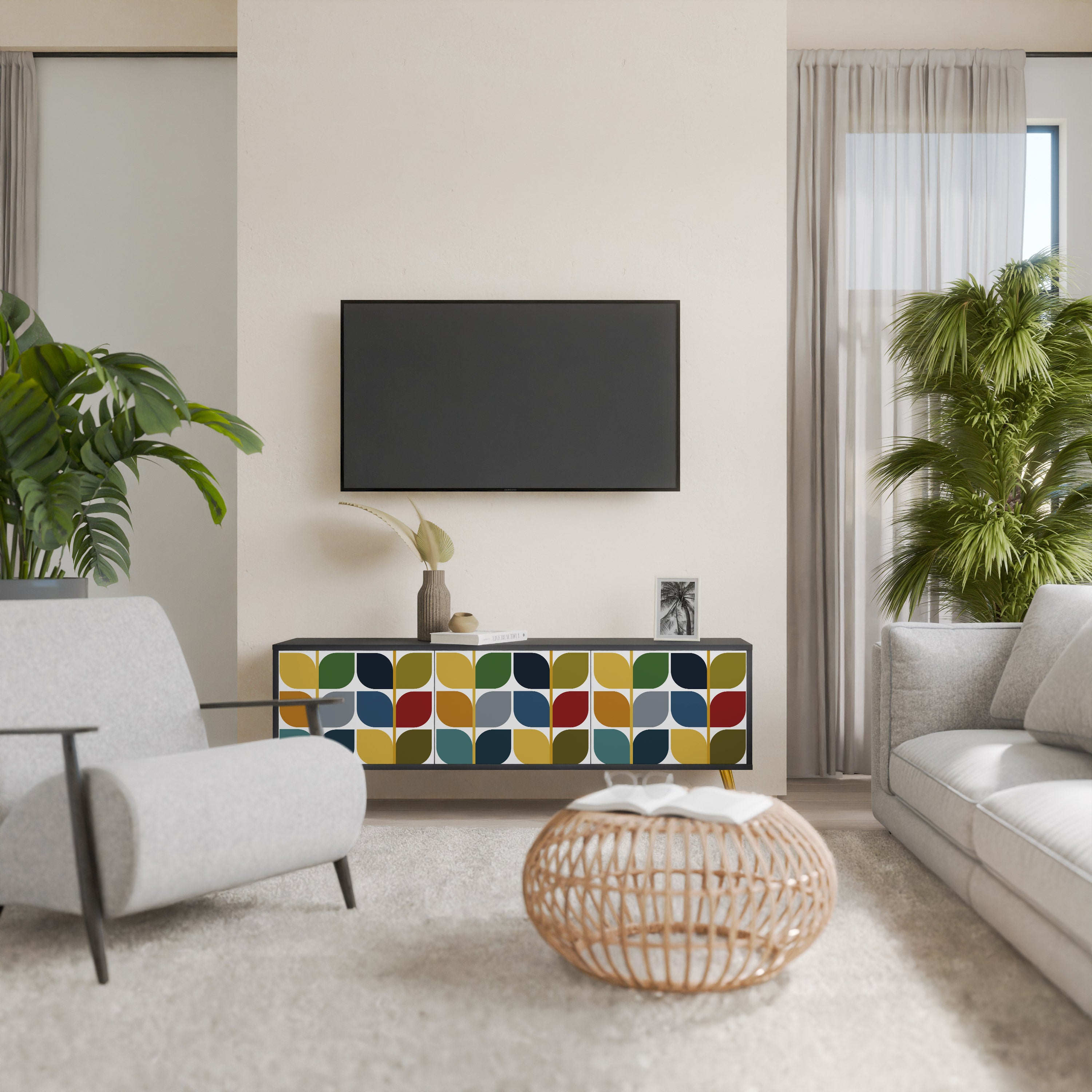 Mueble de TV de 3 puertas WEIGHTLESS HOURS con acabado negro