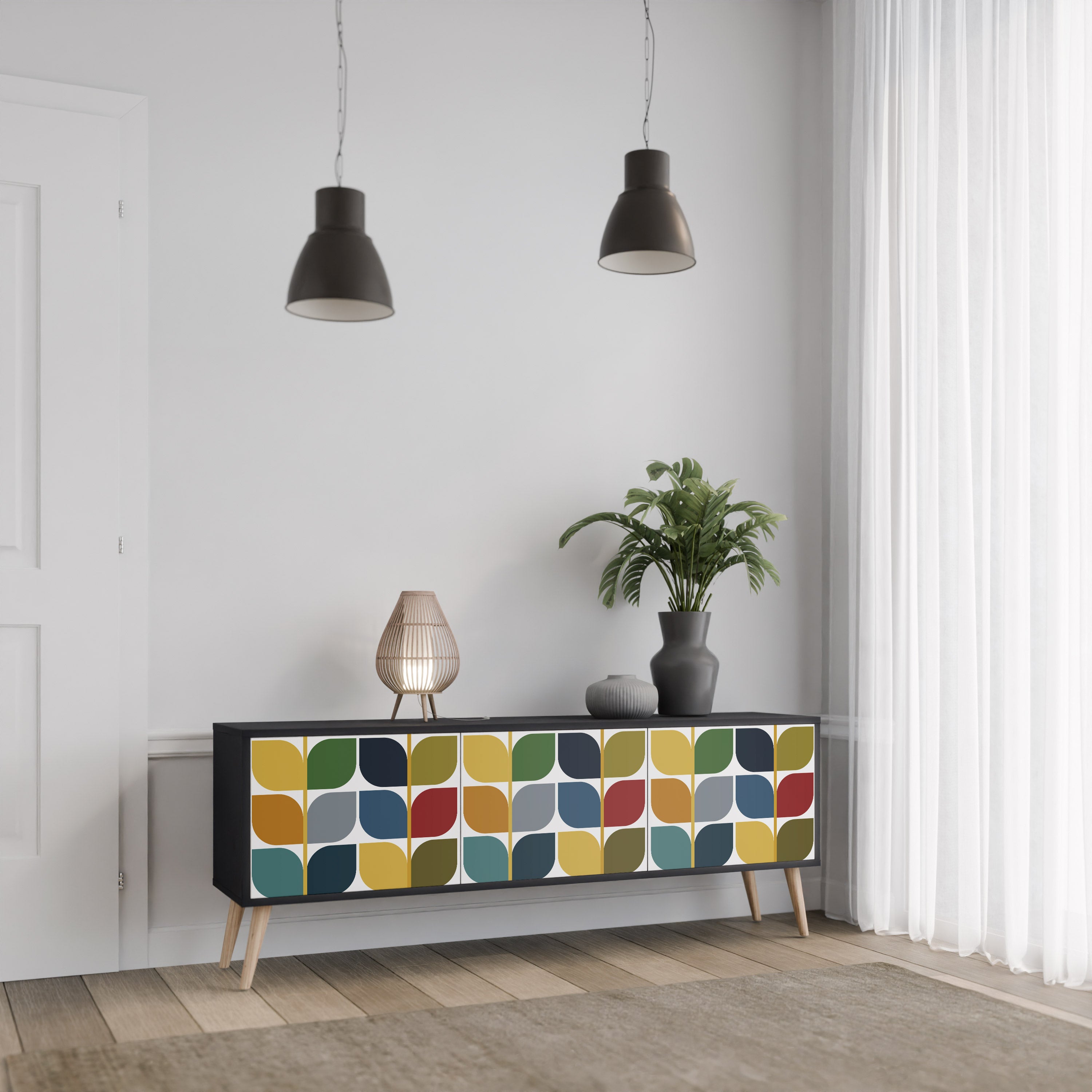 Mueble de TV de 3 puertas WEIGHTLESS HOURS con acabado negro
