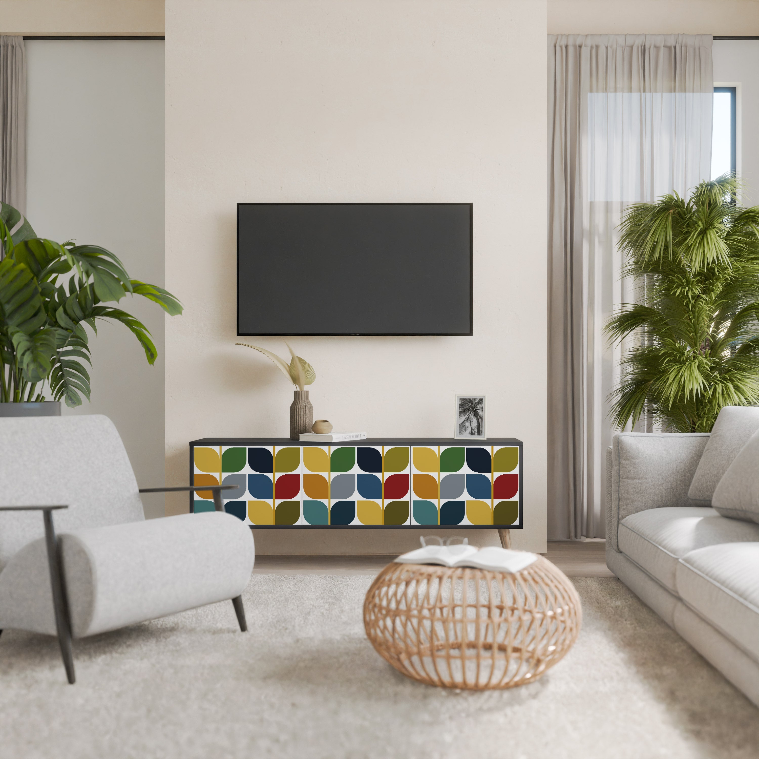 Mueble de TV de 3 puertas WEIGHTLESS HOURS con acabado negro