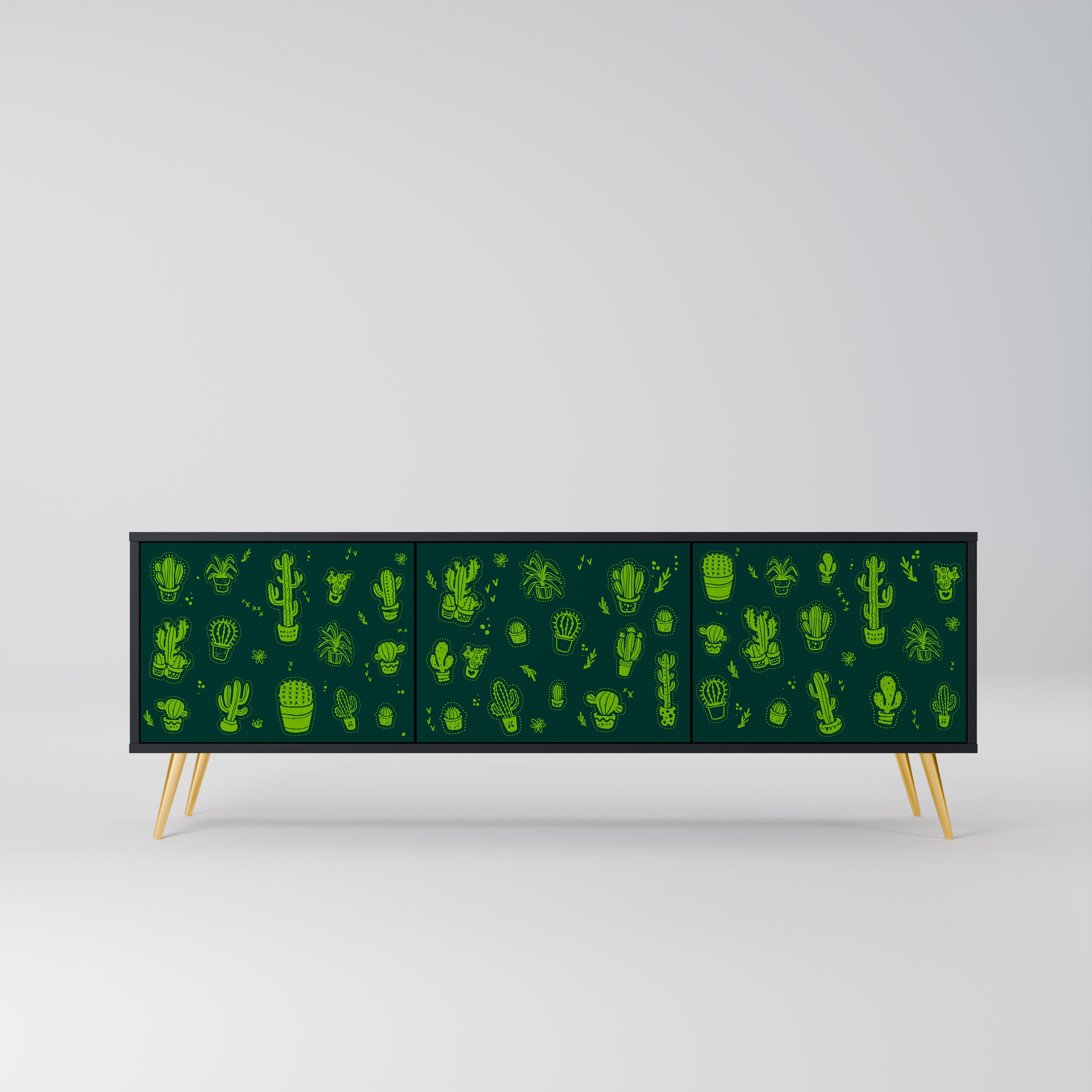 Mueble de TV de 3 puertas DESERT GREEN con acabado negro