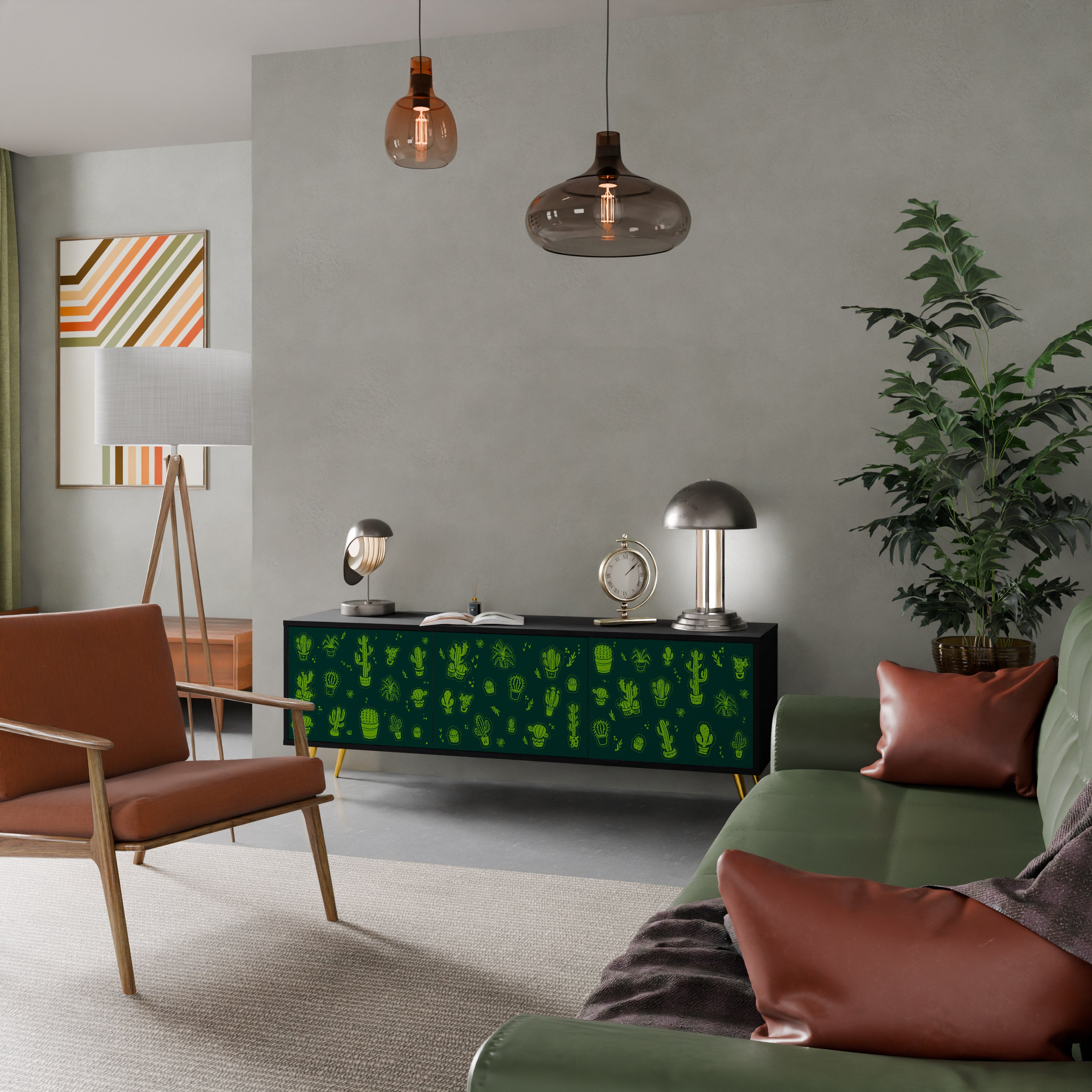 Mueble de TV de 3 puertas DESERT GREEN con acabado negro