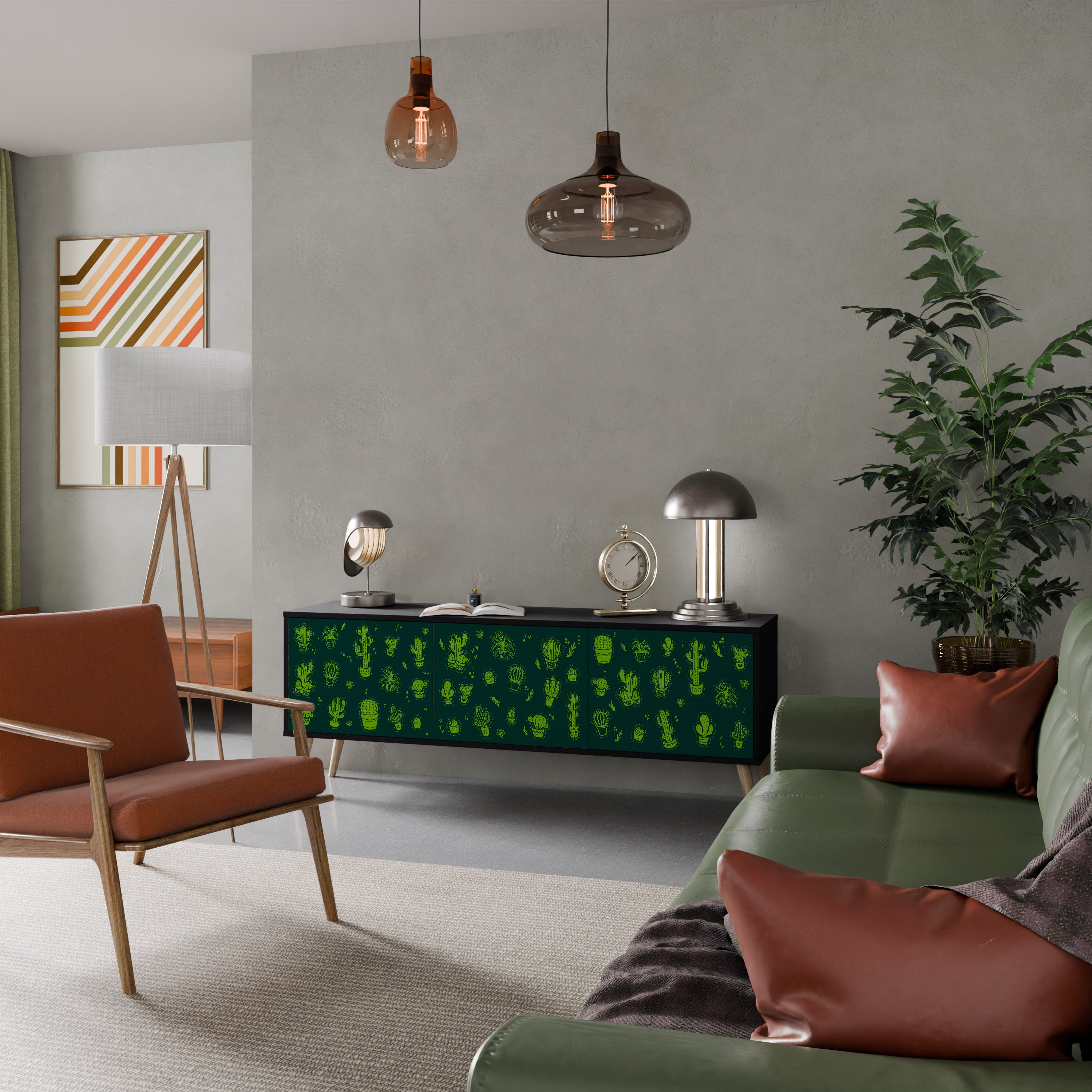 Mueble de TV de 3 puertas DESERT GREEN con acabado negro