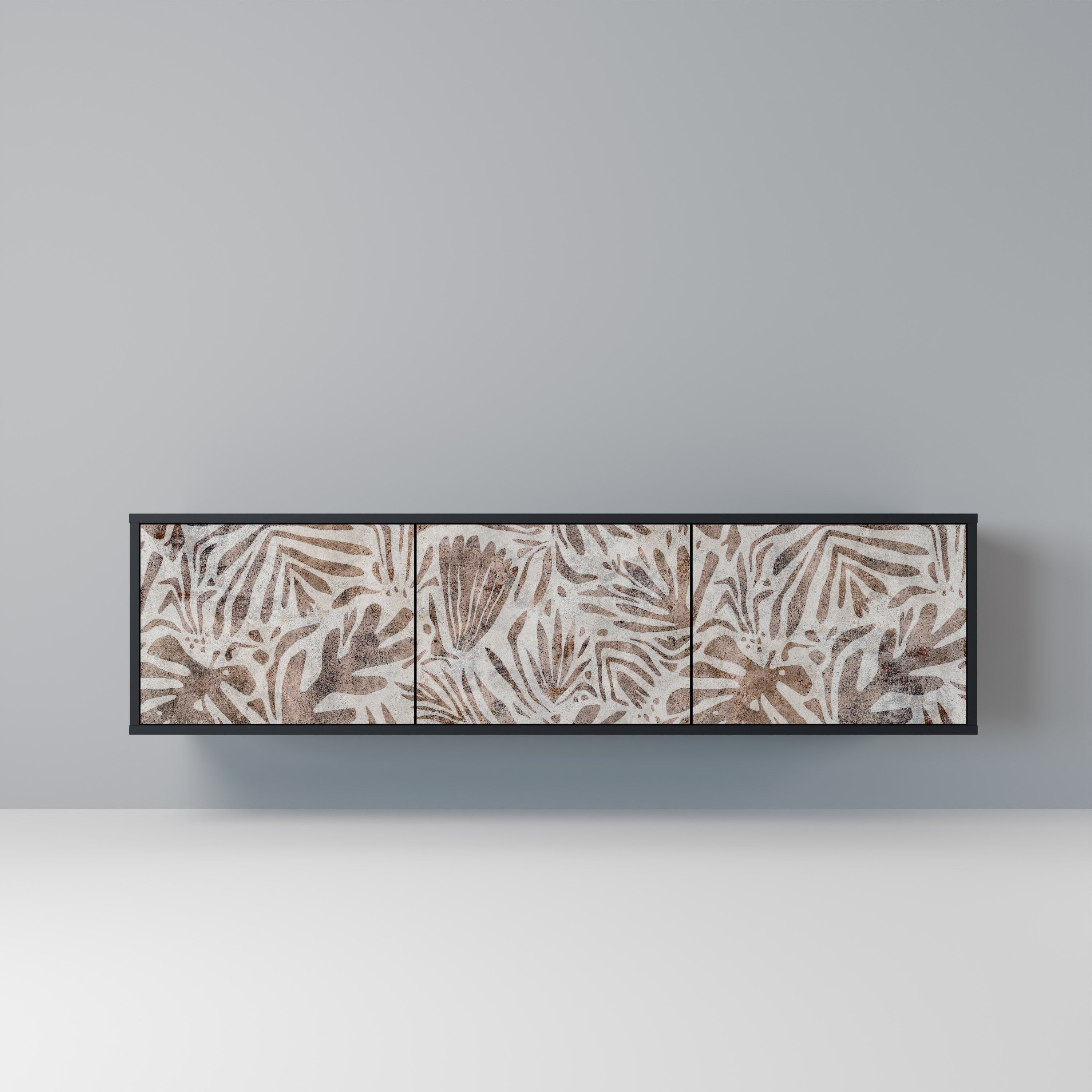 PASSING TIME Mueble de TV de 3 puertas con acabado negro
