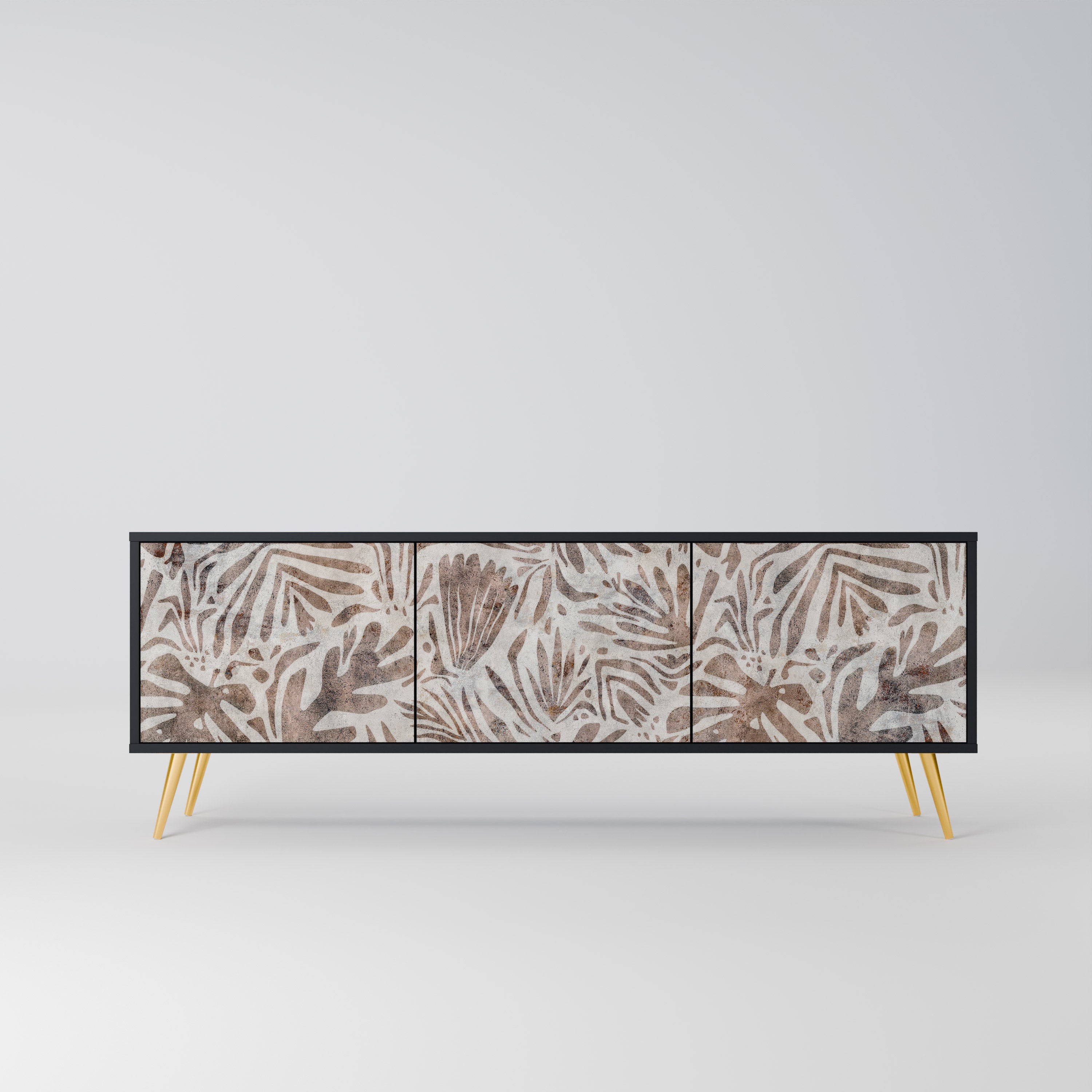 PASSING TIME Mueble de TV de 3 puertas con acabado negro