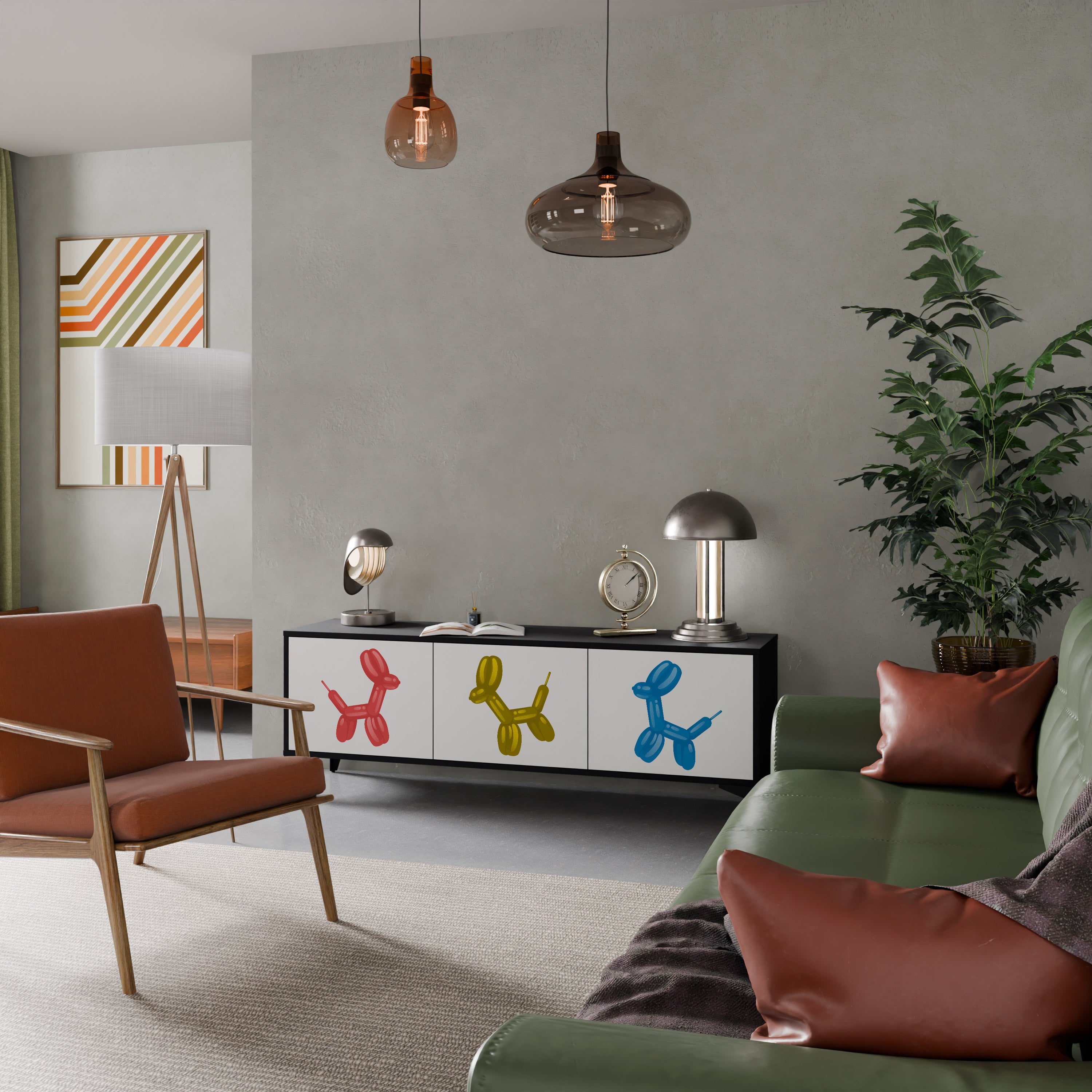 Mueble de TV de 3 puertas CHILDHOOD MEMORY en acabado negro