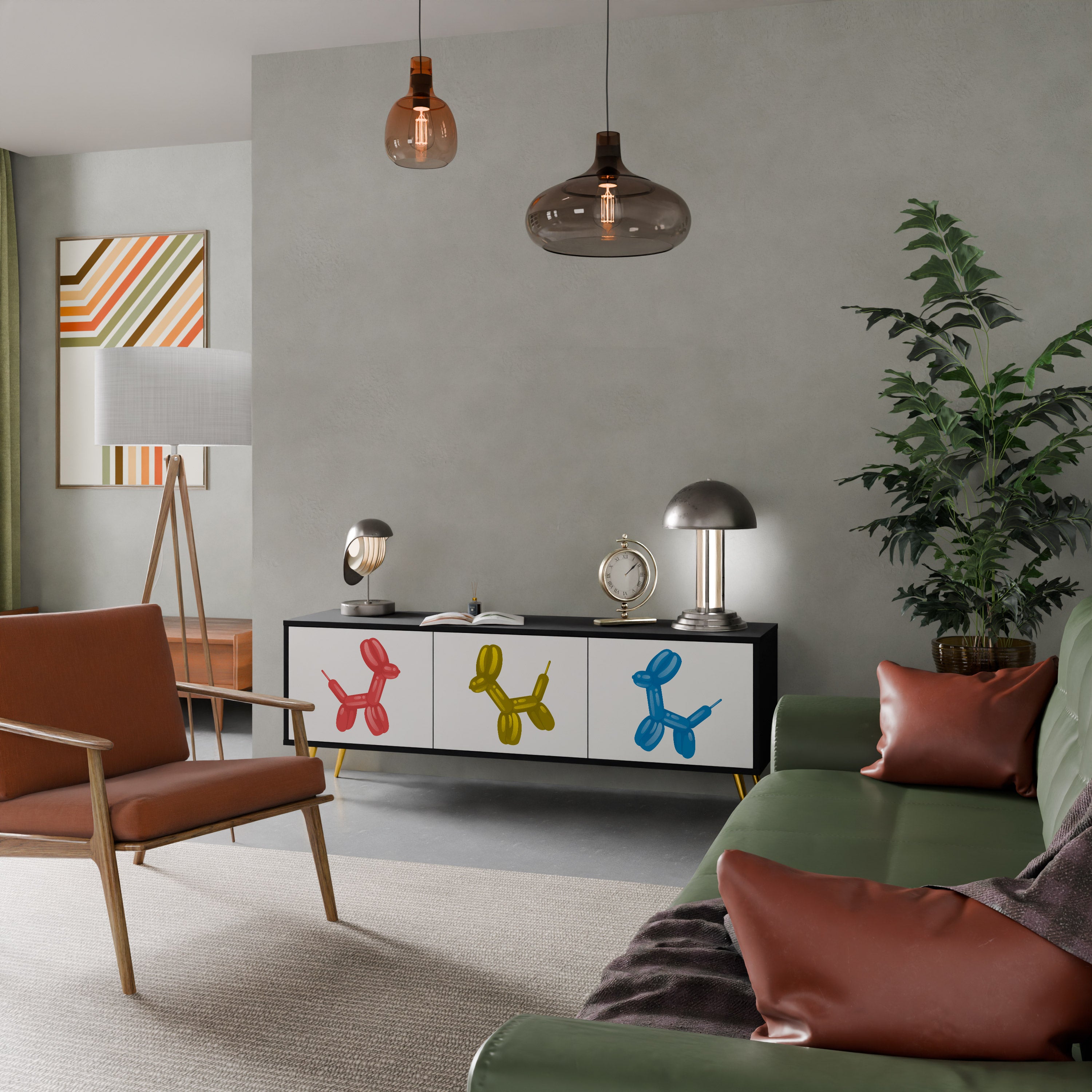 Mueble de TV de 3 puertas CHILDHOOD MEMORY en acabado negro