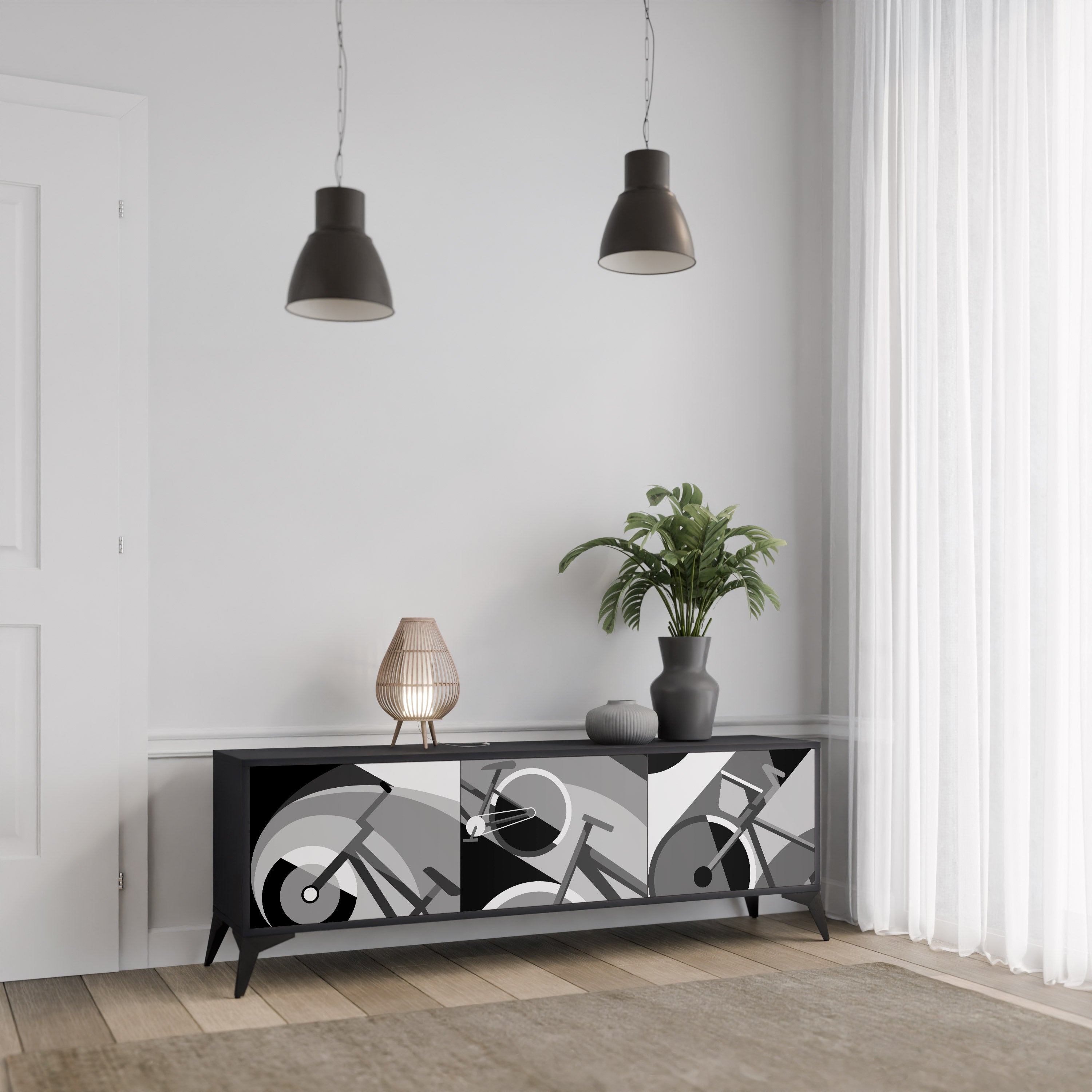 Soporte para TV de 3 puertas BIKE ENERGY con acabado negro