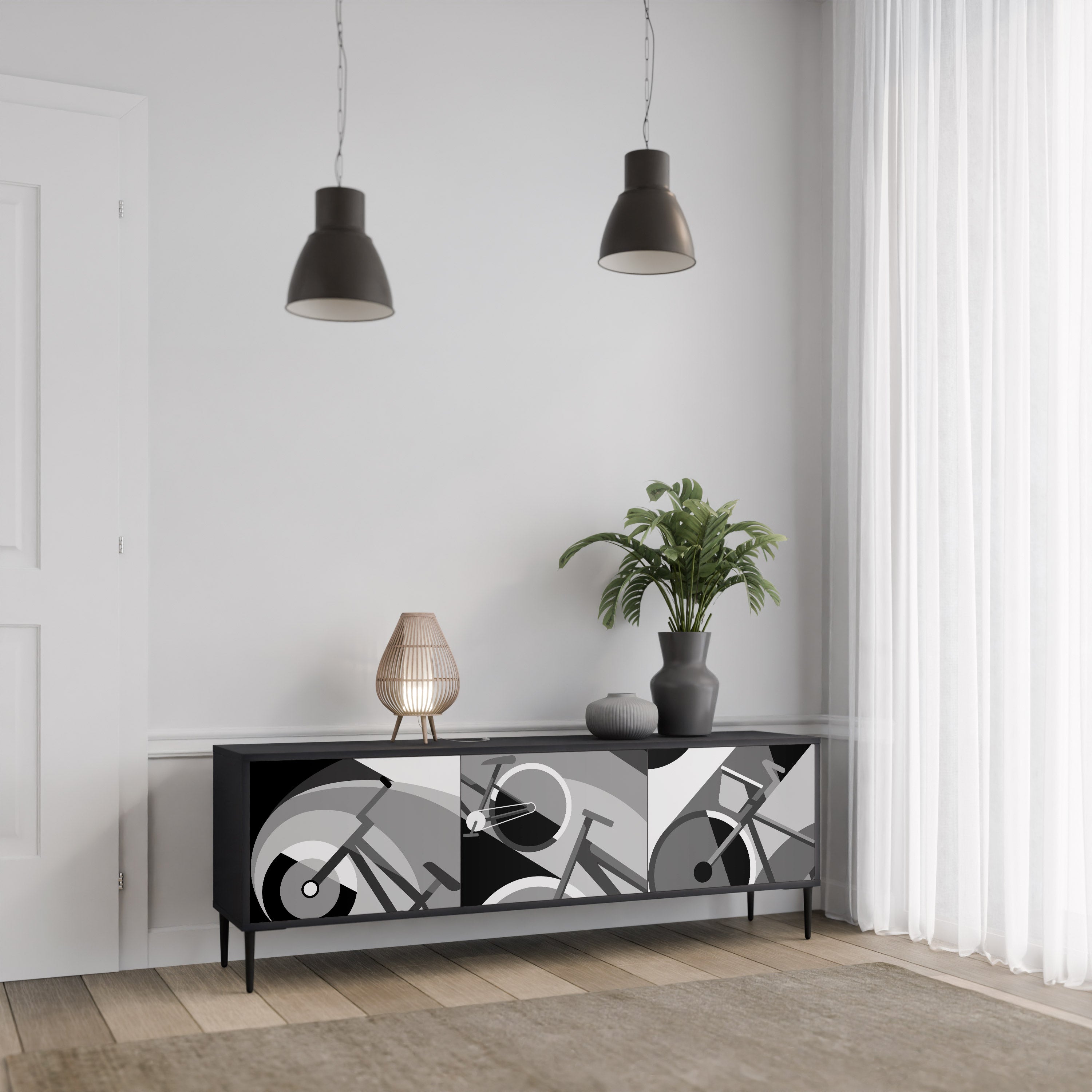 Soporte para TV de 3 puertas BIKE ENERGY con acabado negro