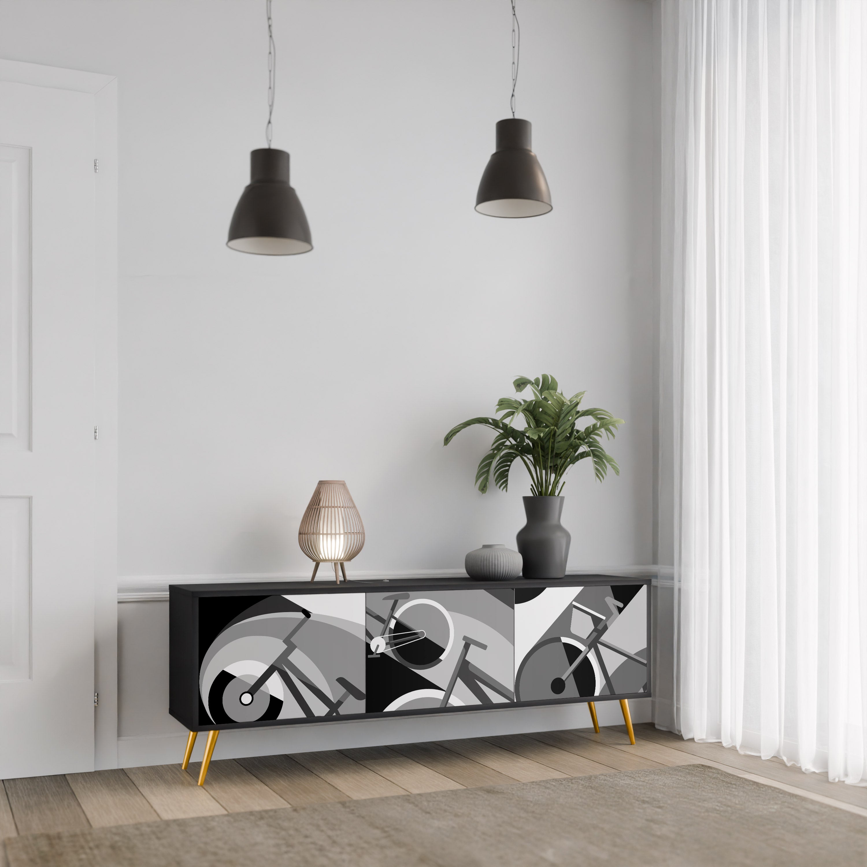 Soporte para TV de 3 puertas BIKE ENERGY con acabado negro